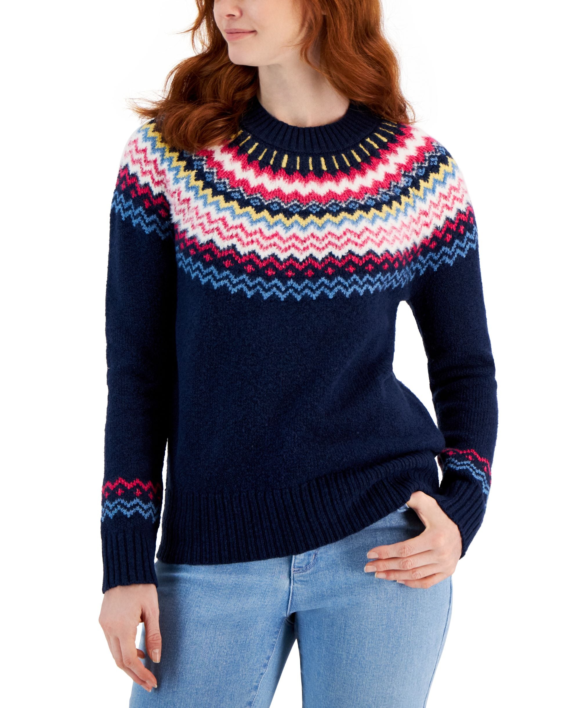 Style & Co Petite Lurex Fair Isle Sweater