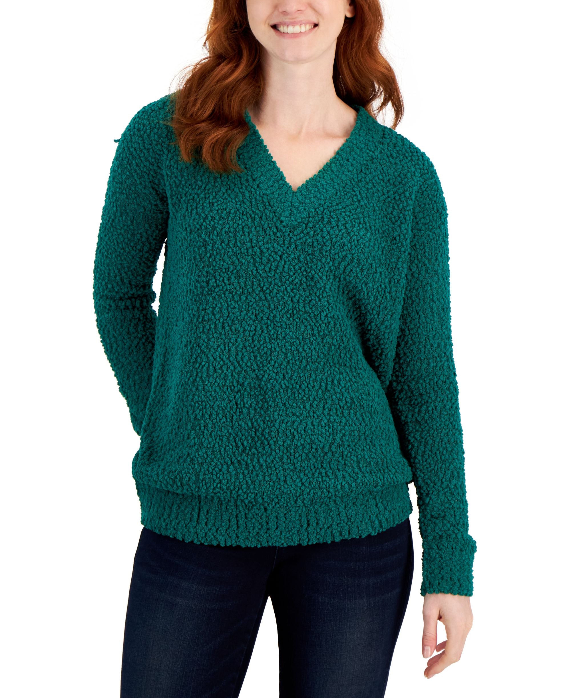 Style & Co Womens Teddy Boucle V Neck Sweater
