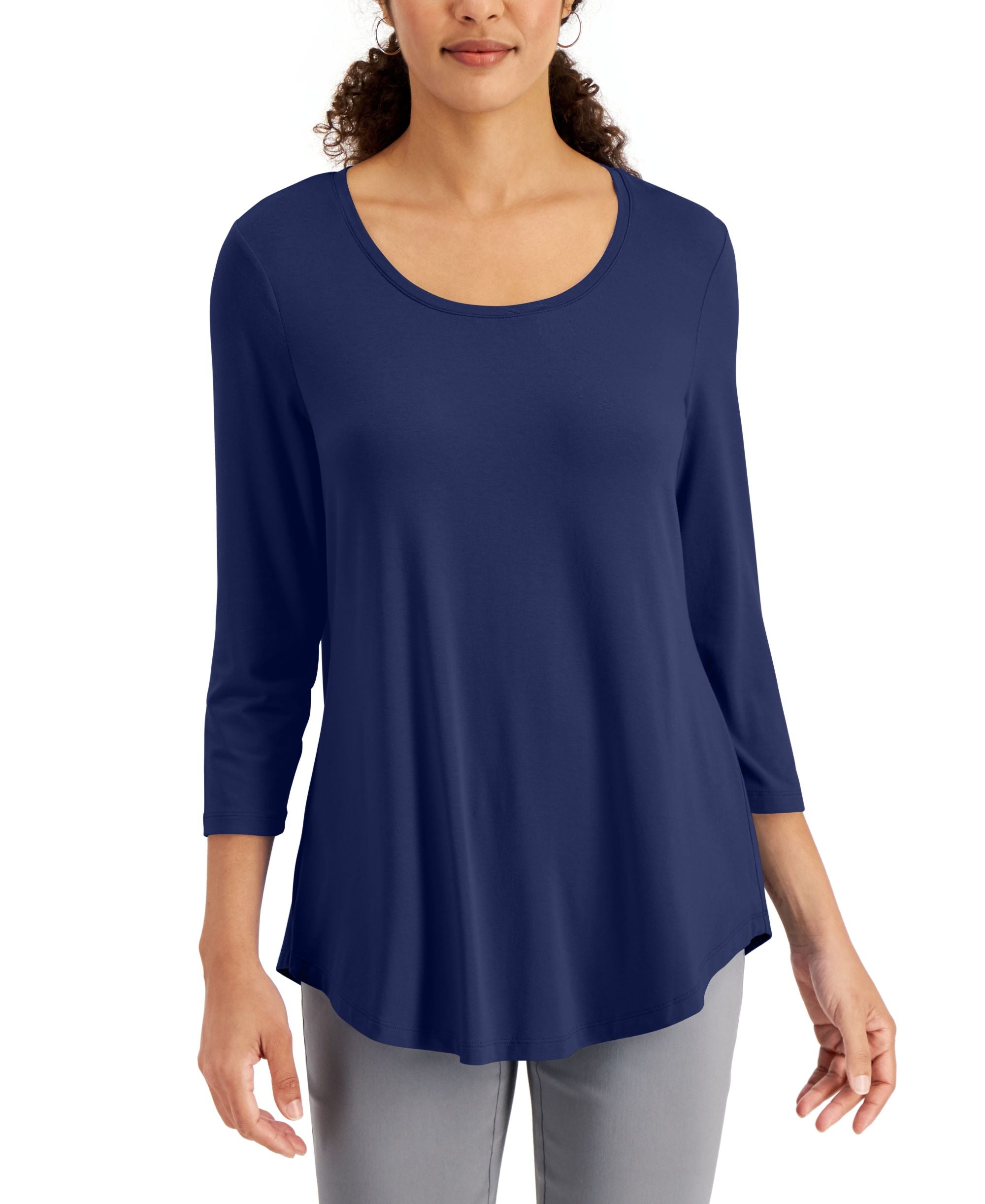 JM Collection Petite 3/4 Sleeve Solid Top