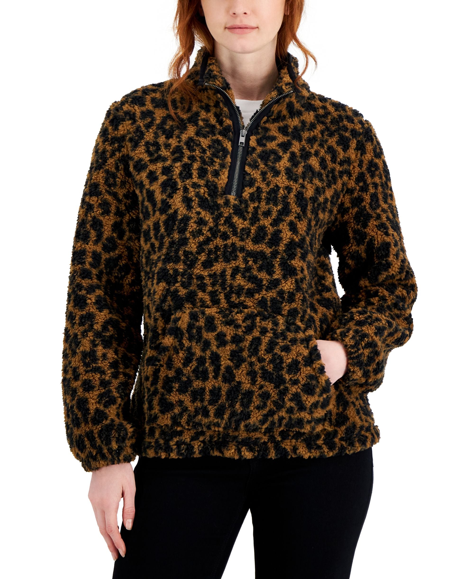 Style & Co Womens Quarter Zip Sherpa Pullover