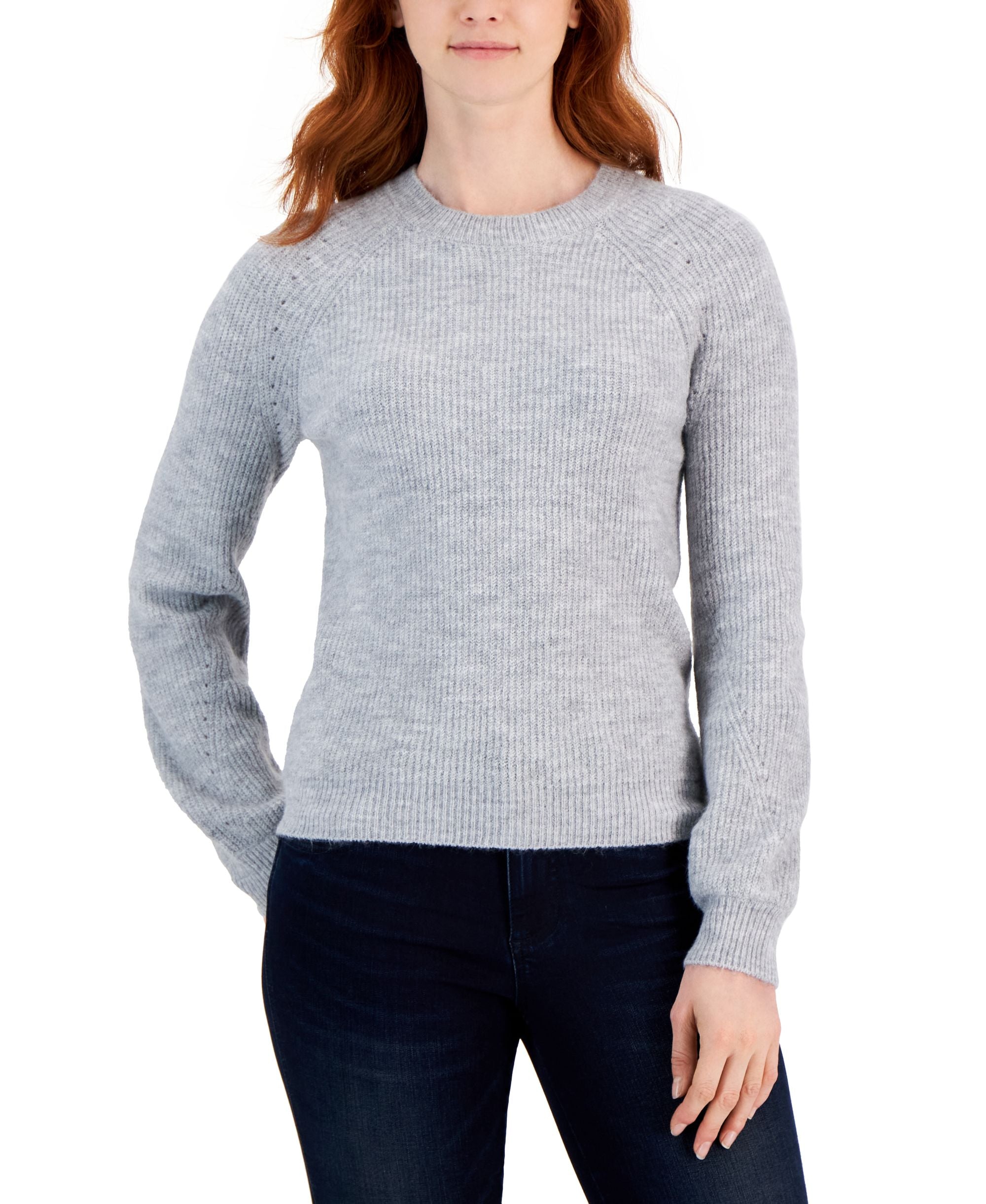 Style & Co Womens Puff Sleeve Crewneck Sweater