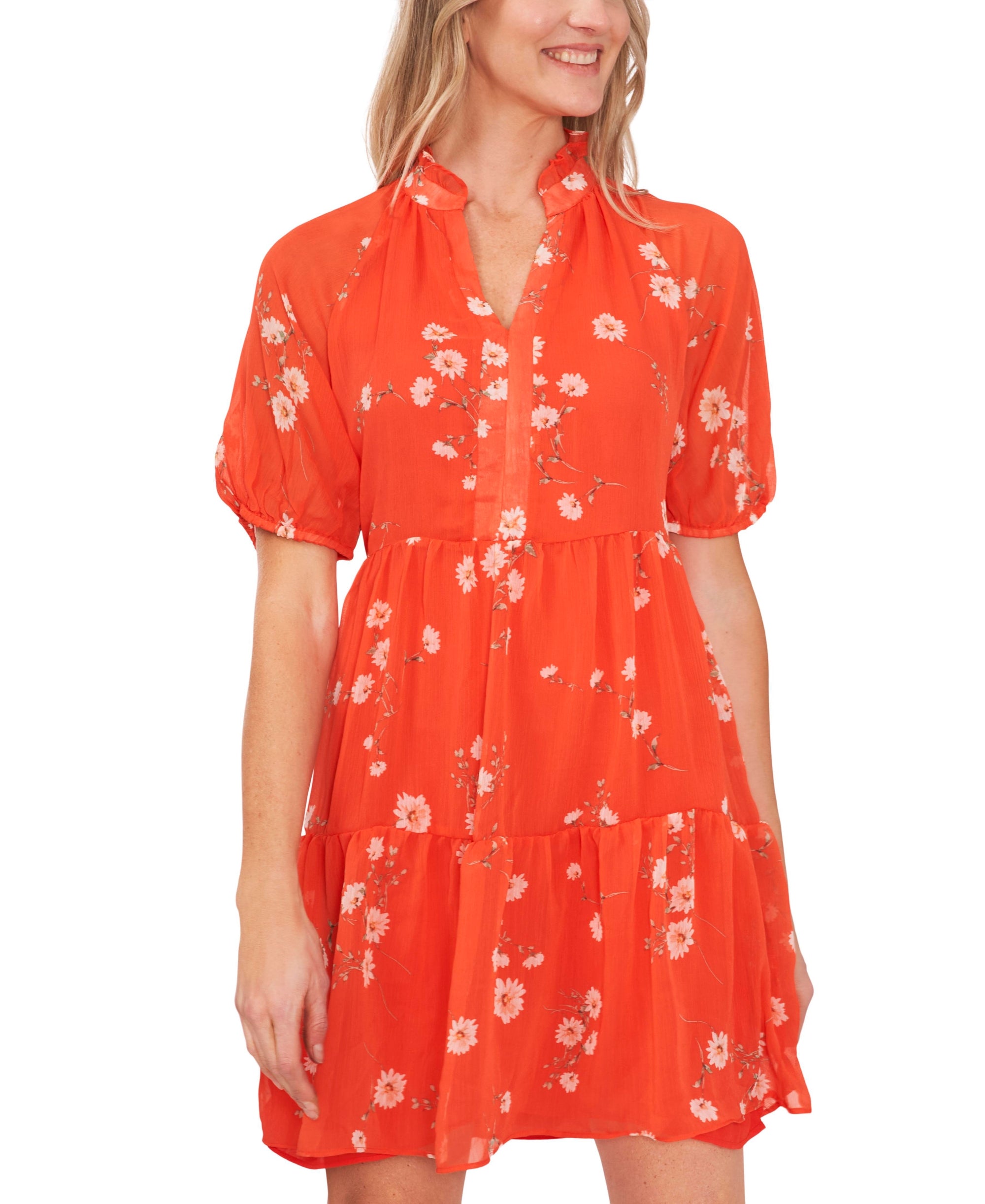 Women's Short Sleeve Floral-Print Baby Doll Dress