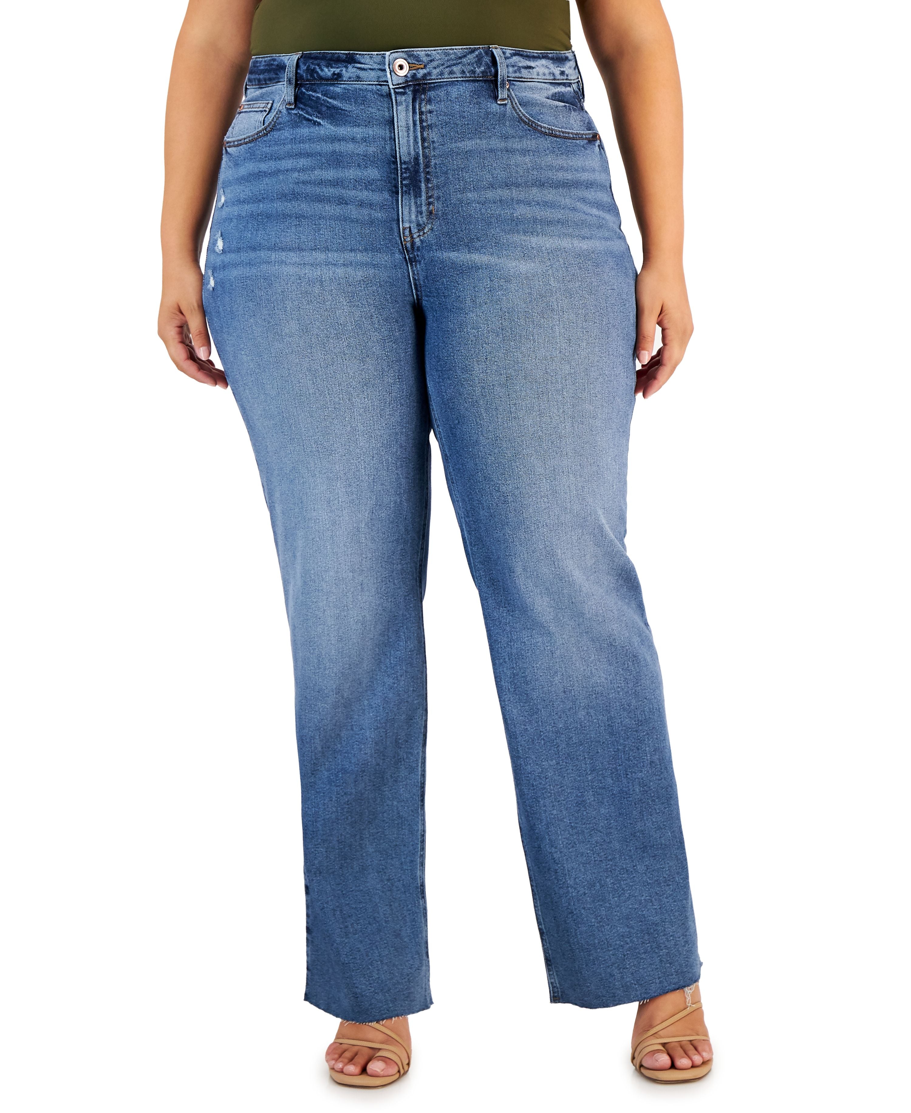Trendy Plus Size Raw Hem Wide-Leg Jeans