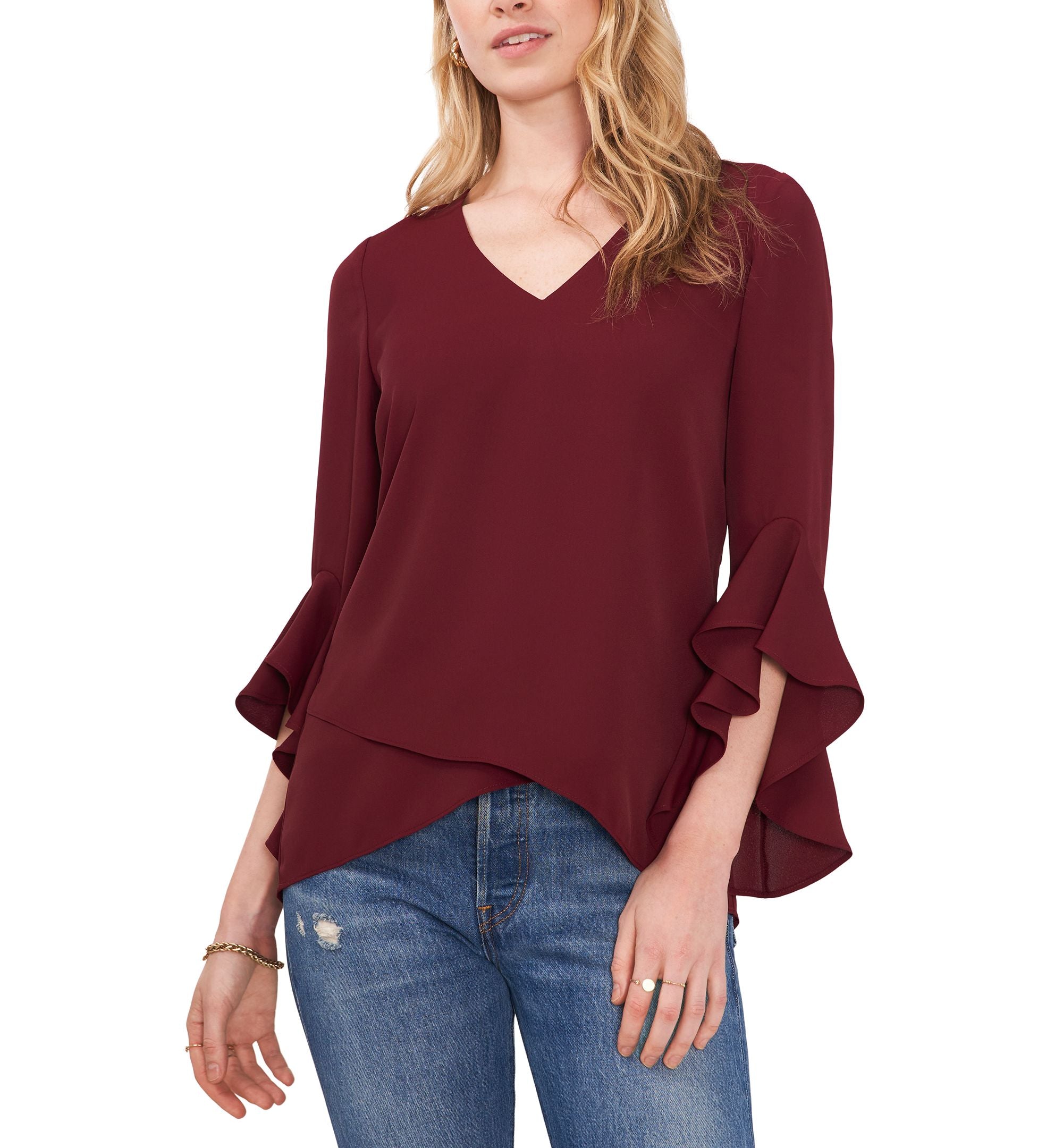 Women's V-neck Flutter Sleeve Blouse