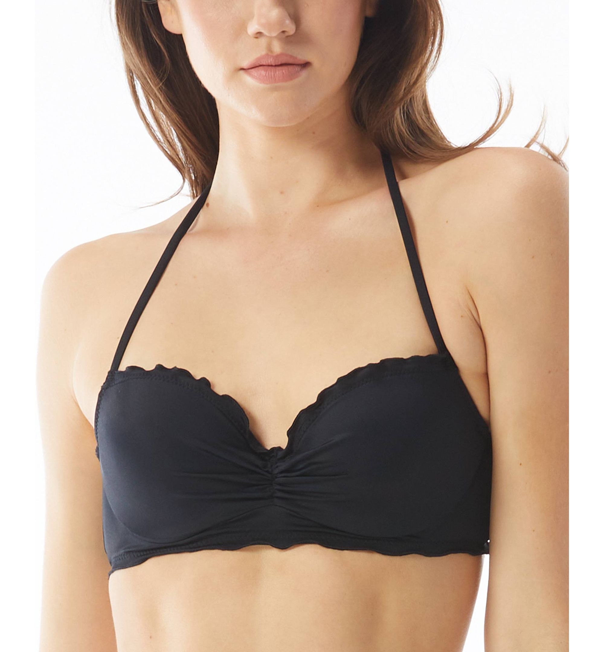 Solid Nixie Bra Sized Ruffle Edge Halter Bikini Top