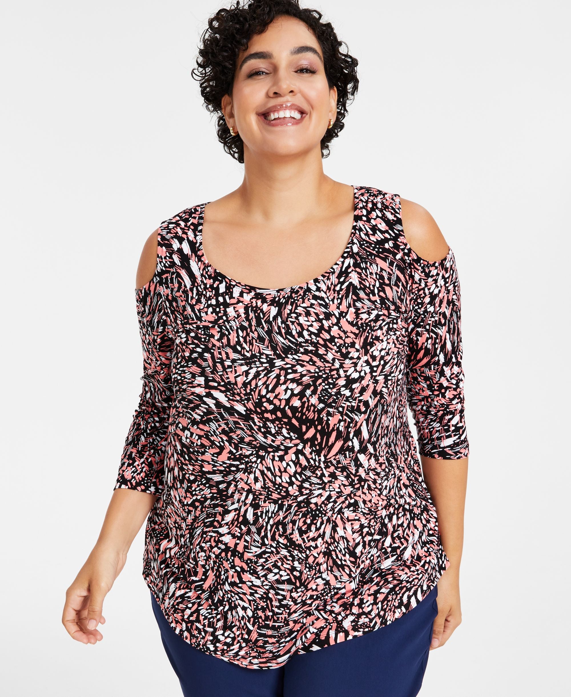 JM Collection Plus Size Cold Shoulder Top