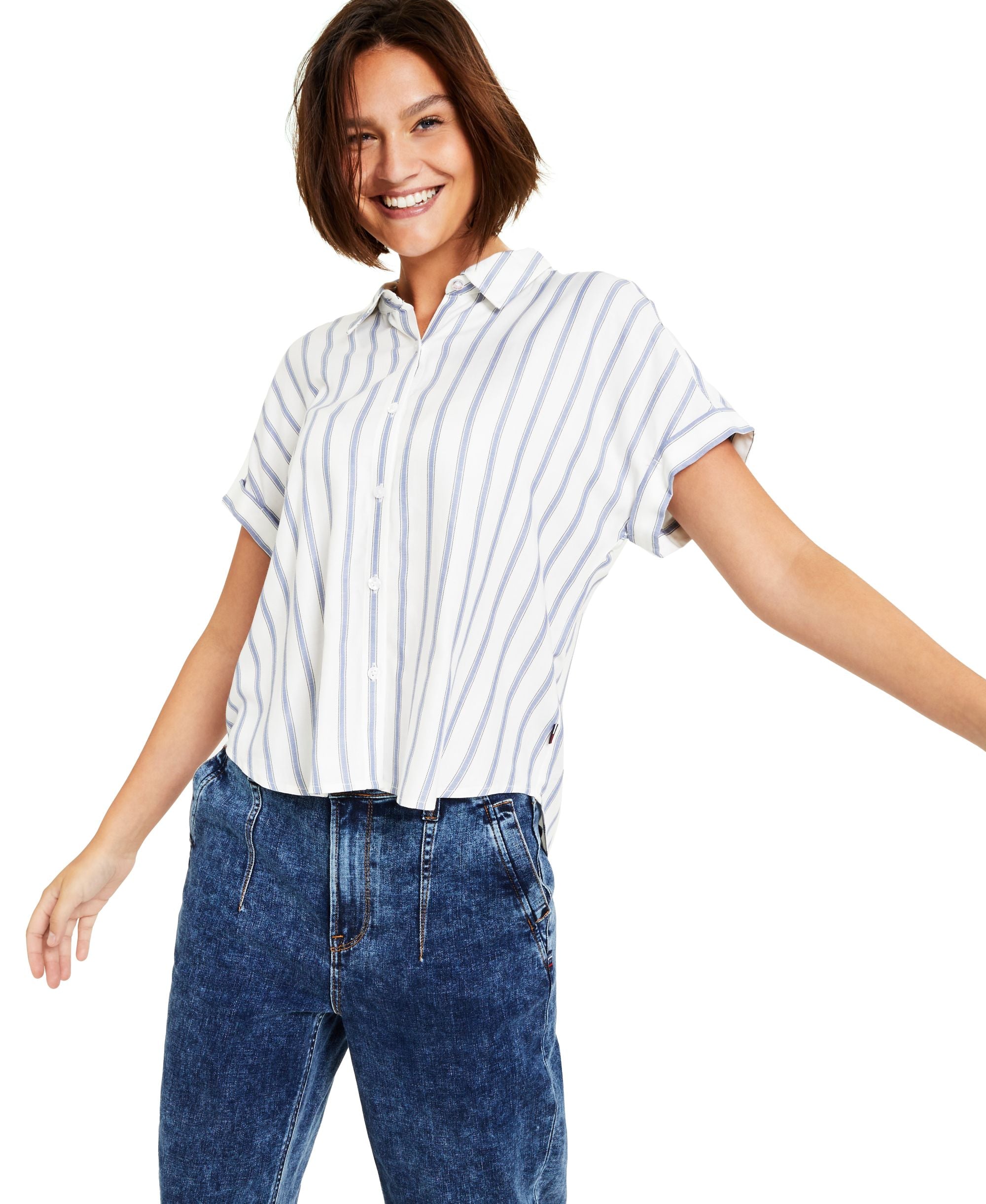 Tommy Jeans Womens Striped Button Front Top