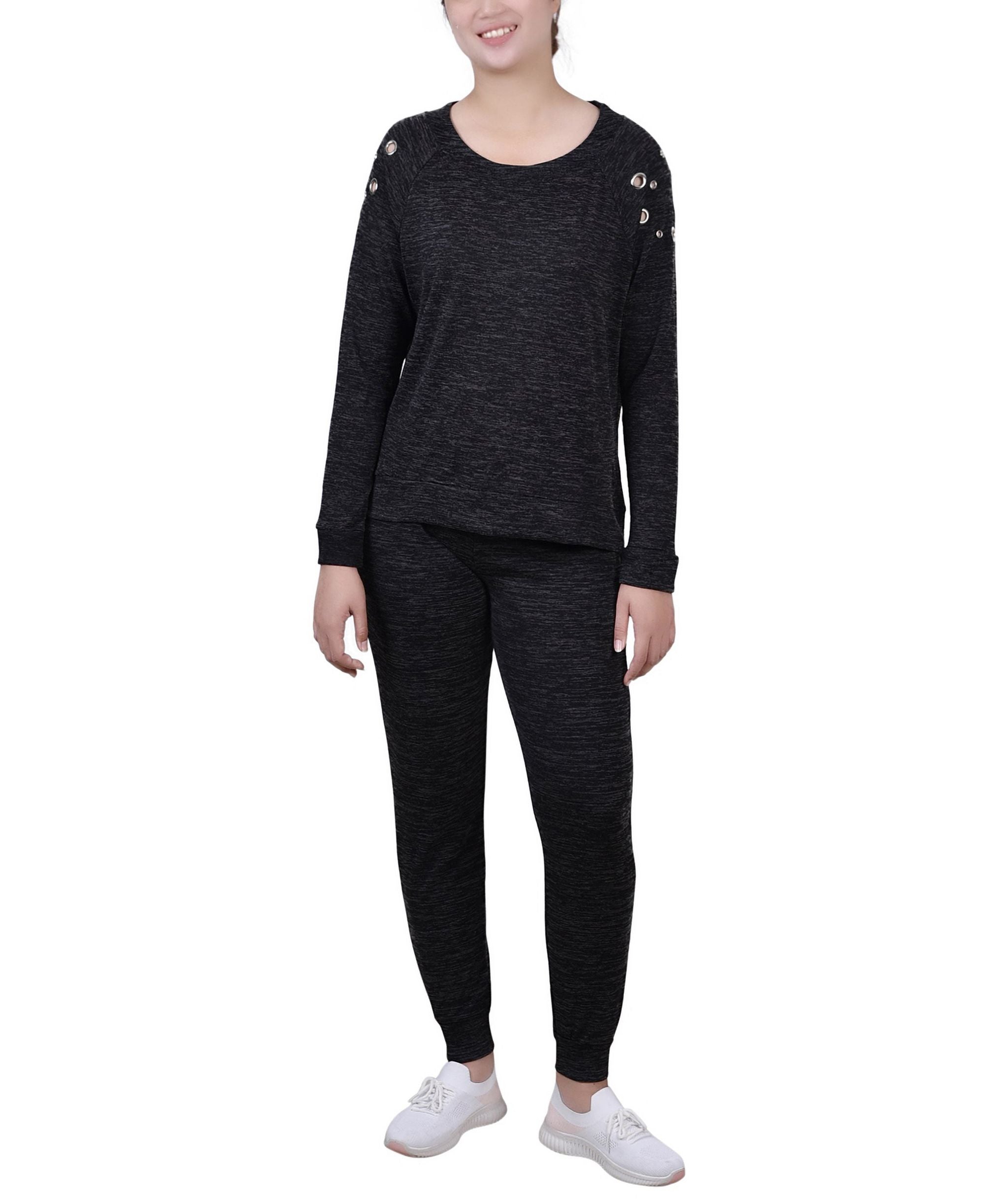 Petite Size Long Sleeve Grommet Jogger Set 2 Piece