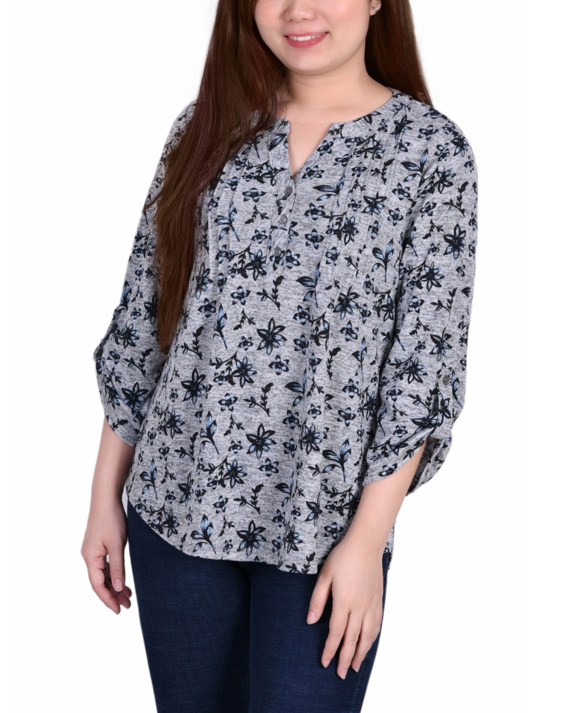 Petite Size 3/4 Roll Sleeve Top