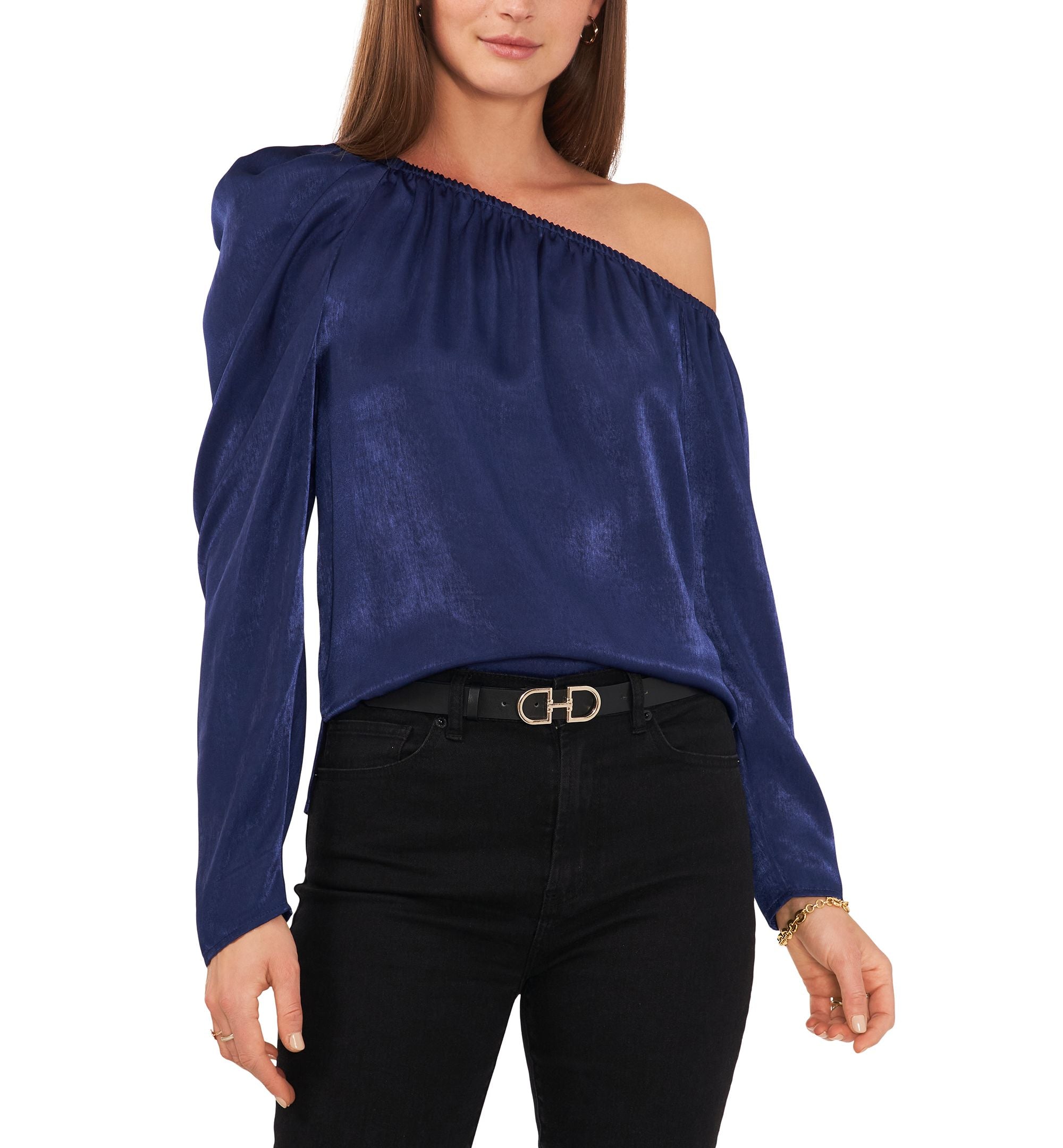 Vince Camuto Womens Asymmetric Pleated Top