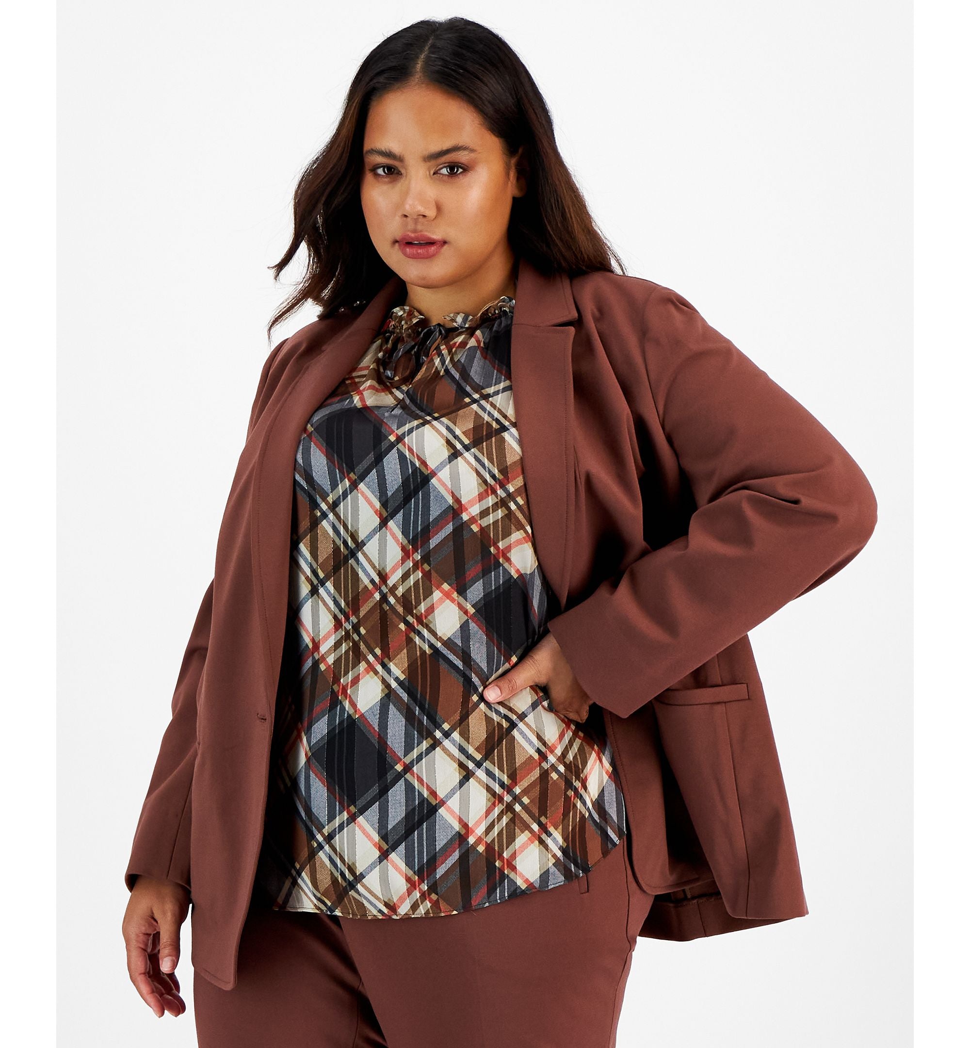Plus Size Notched-Collar One-Button Jacket