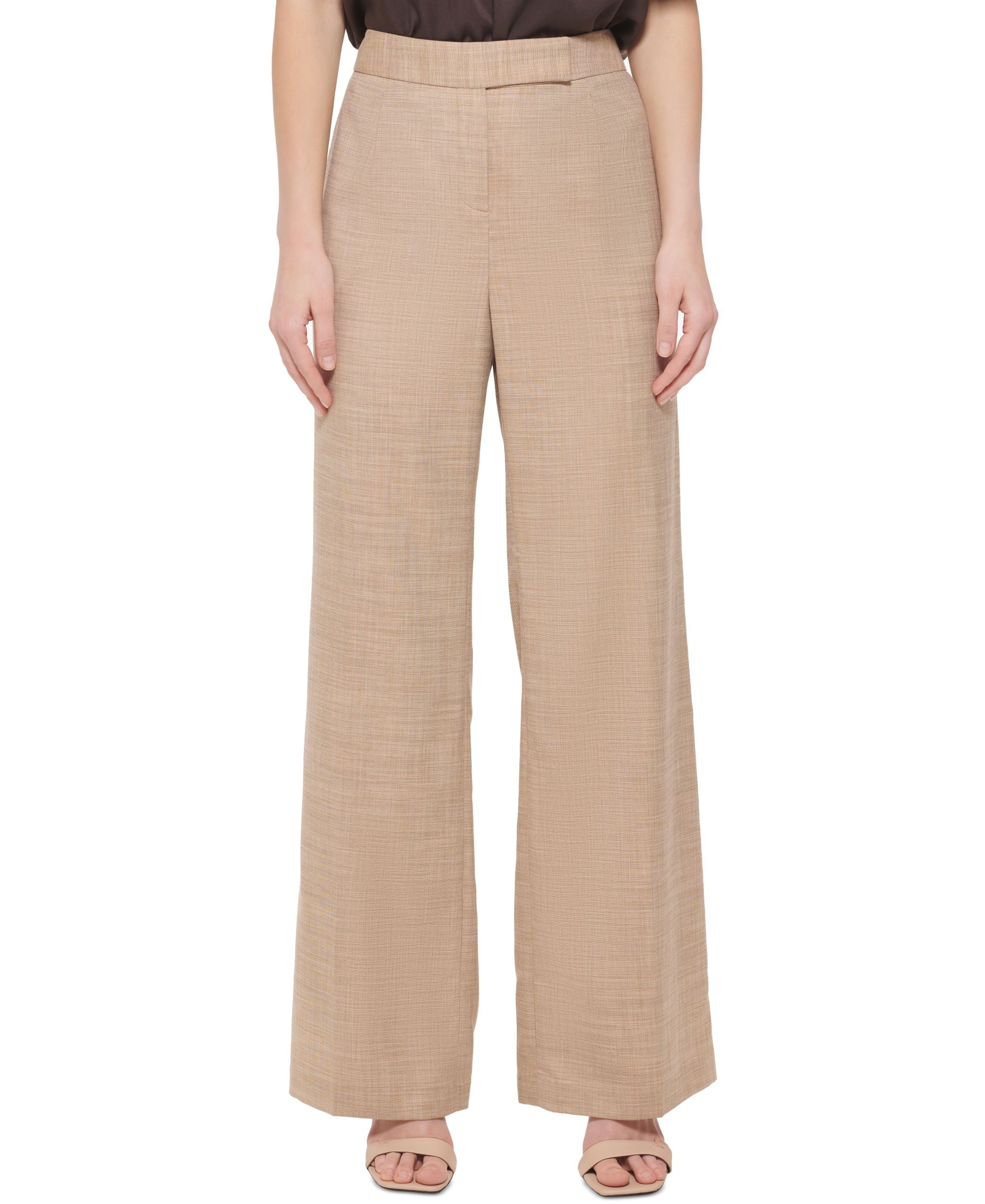 Calvin Klein Womens Linen Wide Leg Pants