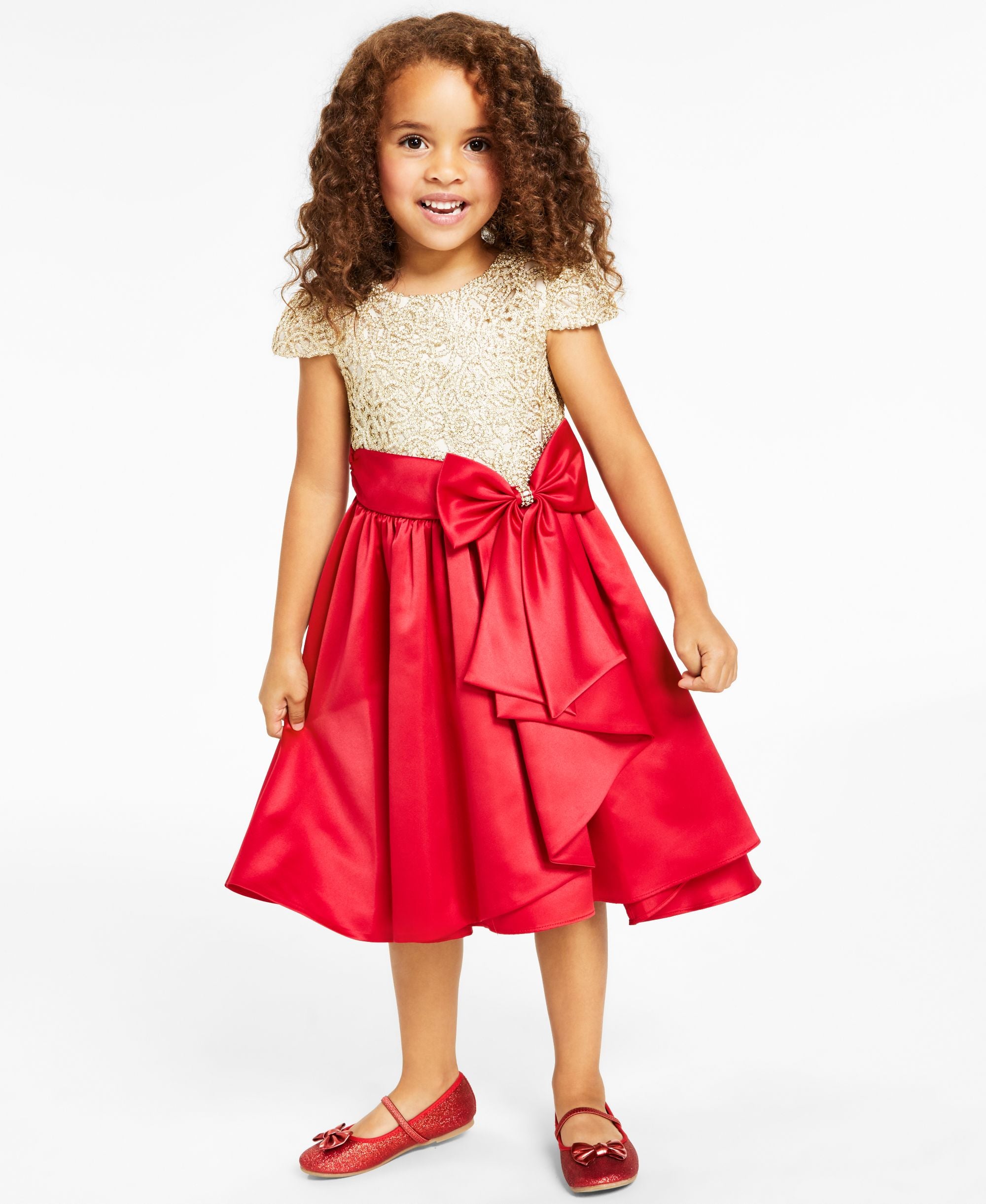 Little Girls High Low Skirt Dress With Cascade Bow