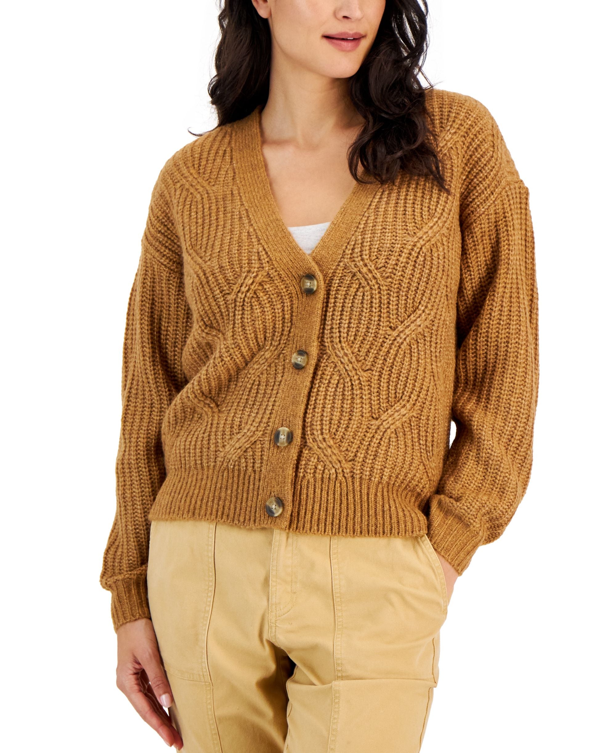 Style & Co Womens Cable Button Up Cardigan