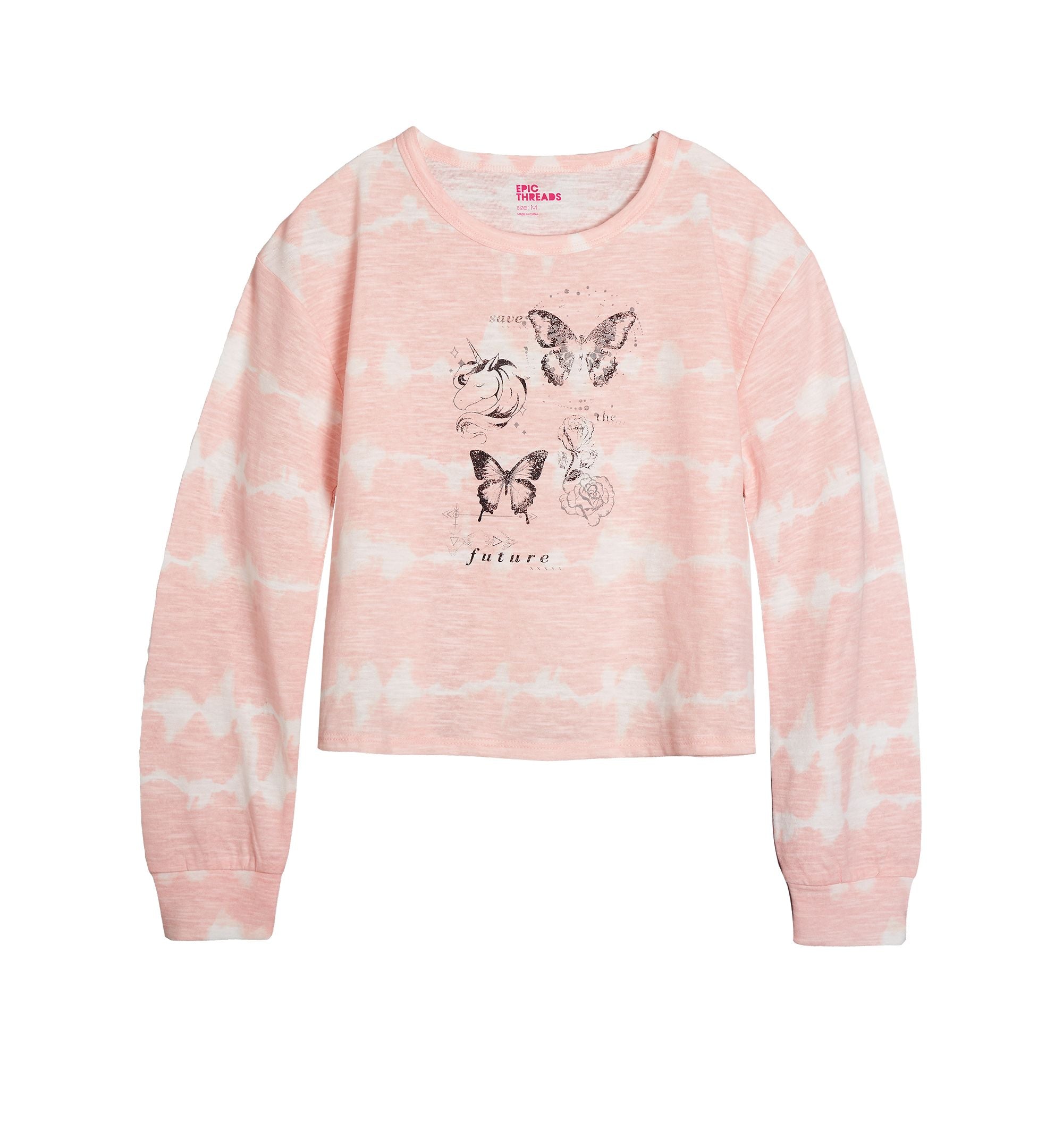 Big Girls Tie Dye Butterfly Graphic T-Shirt