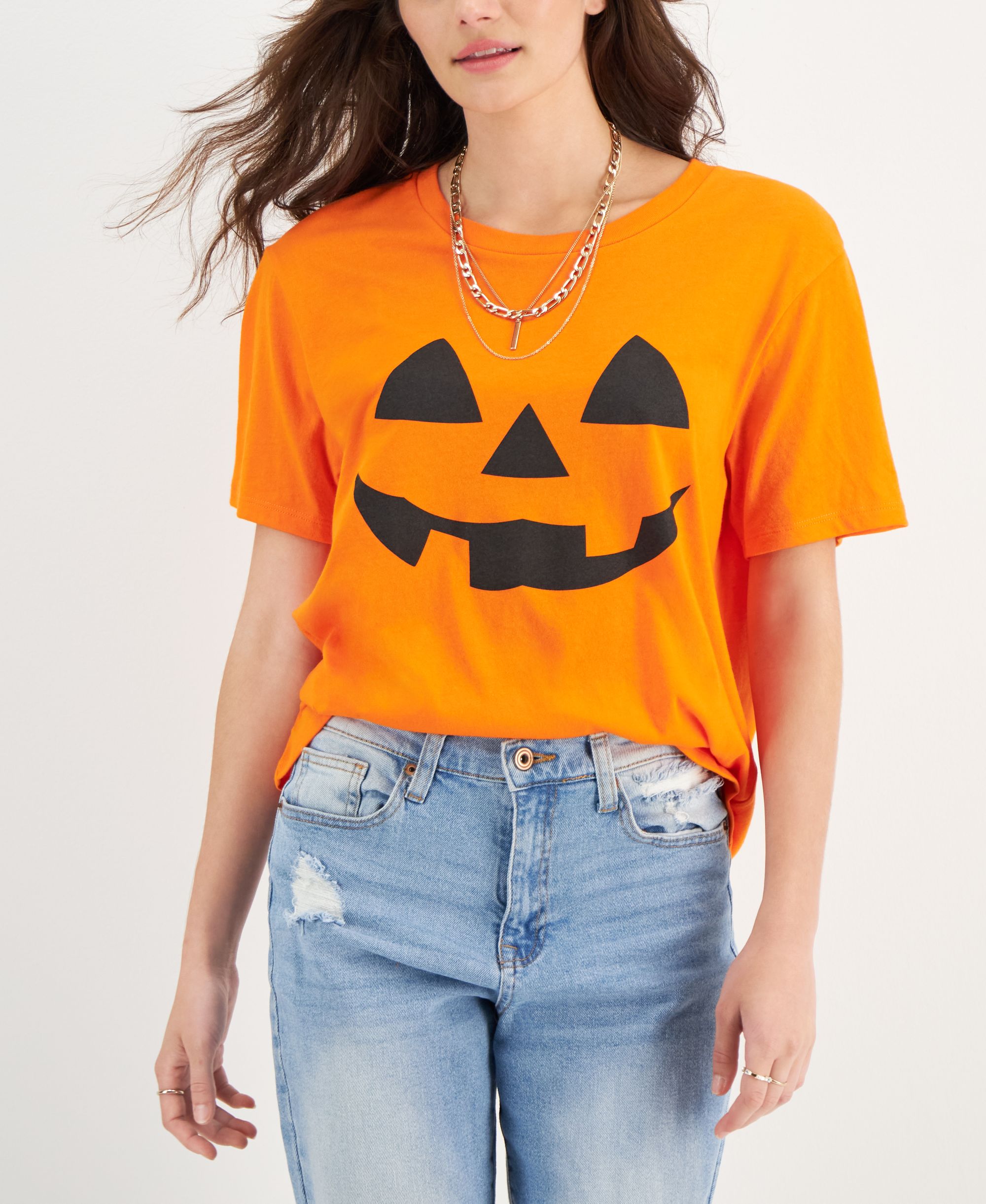 Juniors' Pumpkin Graphic T-Shirt