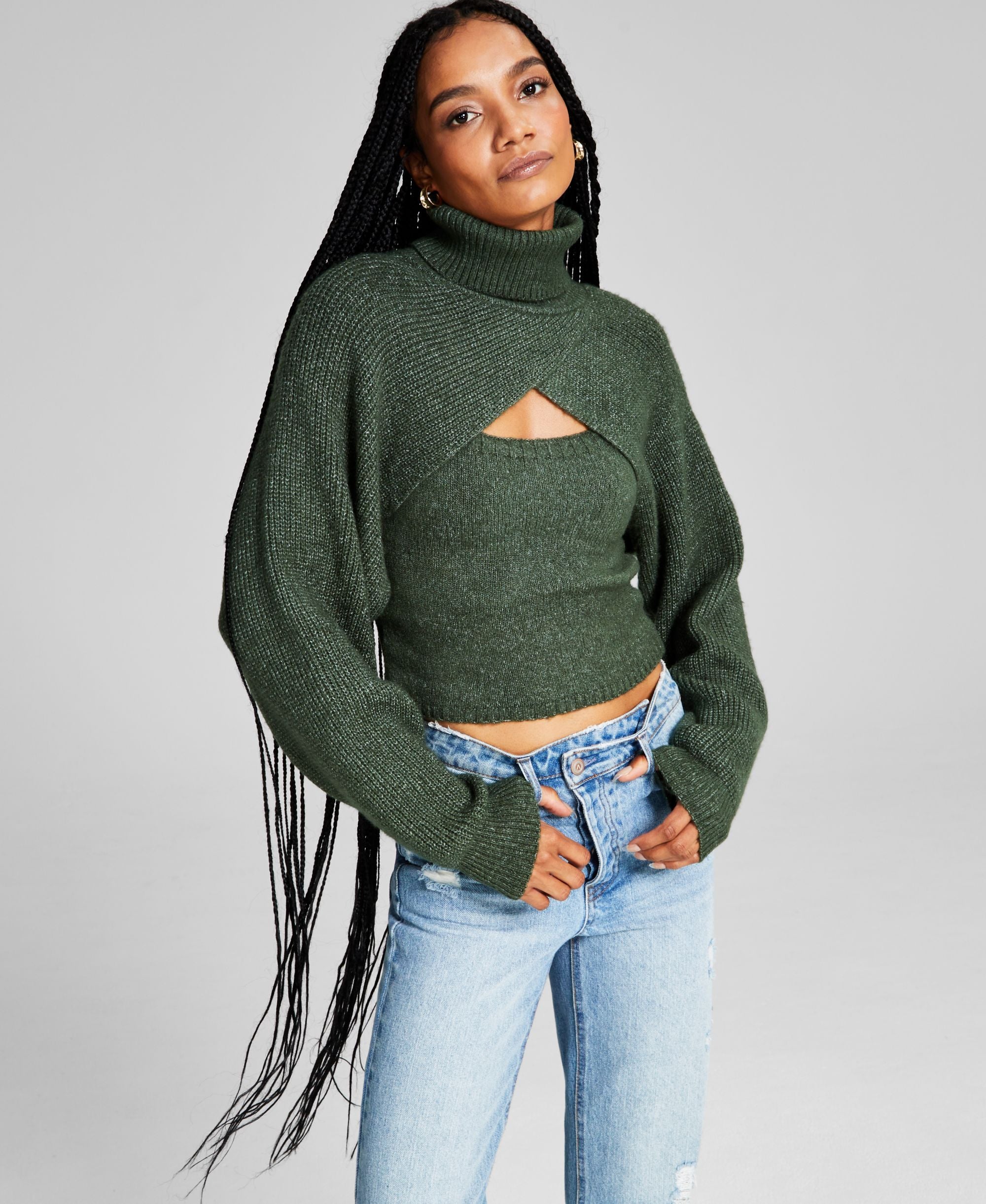 Now This Womens Turtleneck Shrug Tank Top Sweater Set