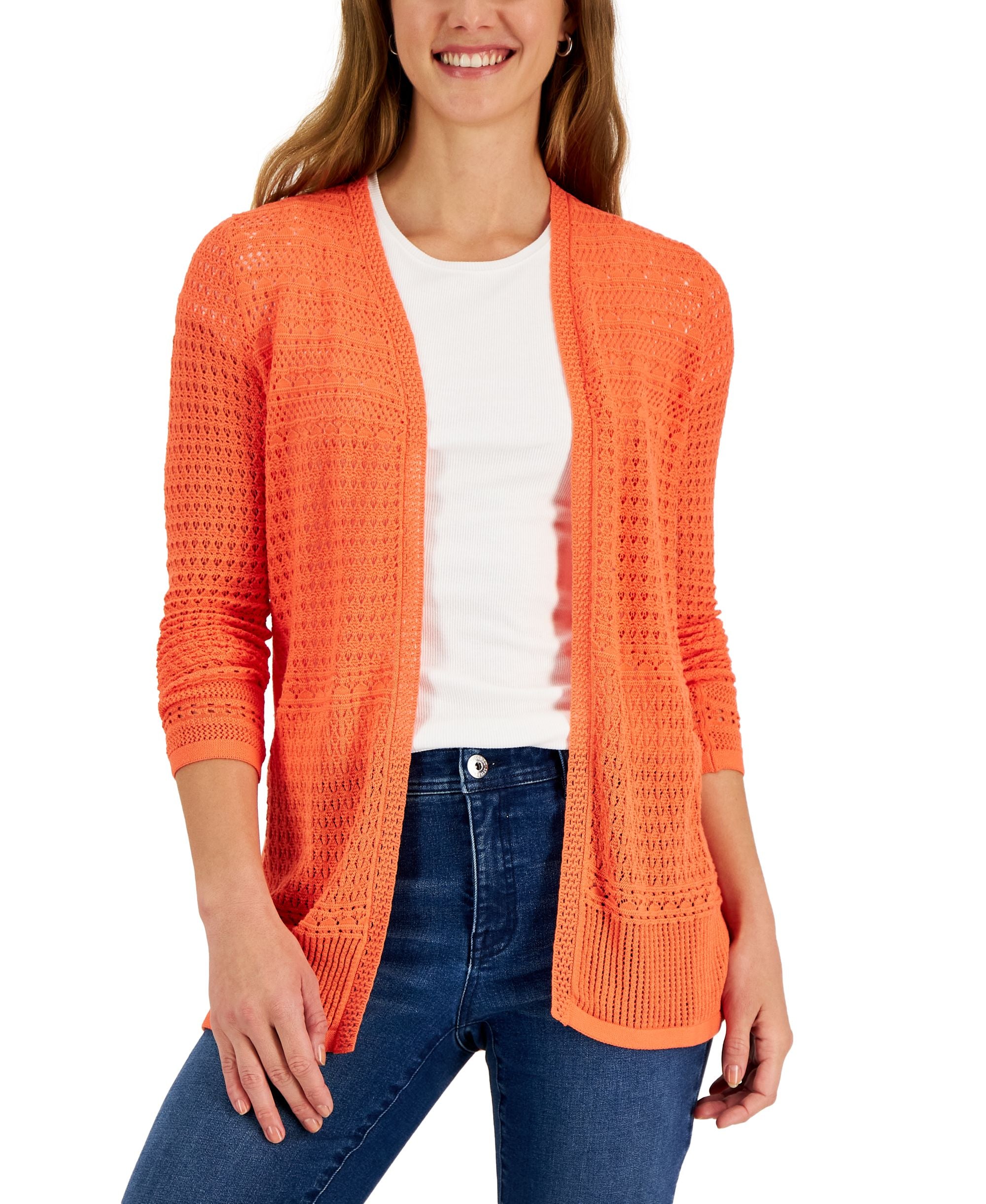 Pointelle-Knit Open-Front Cardigan