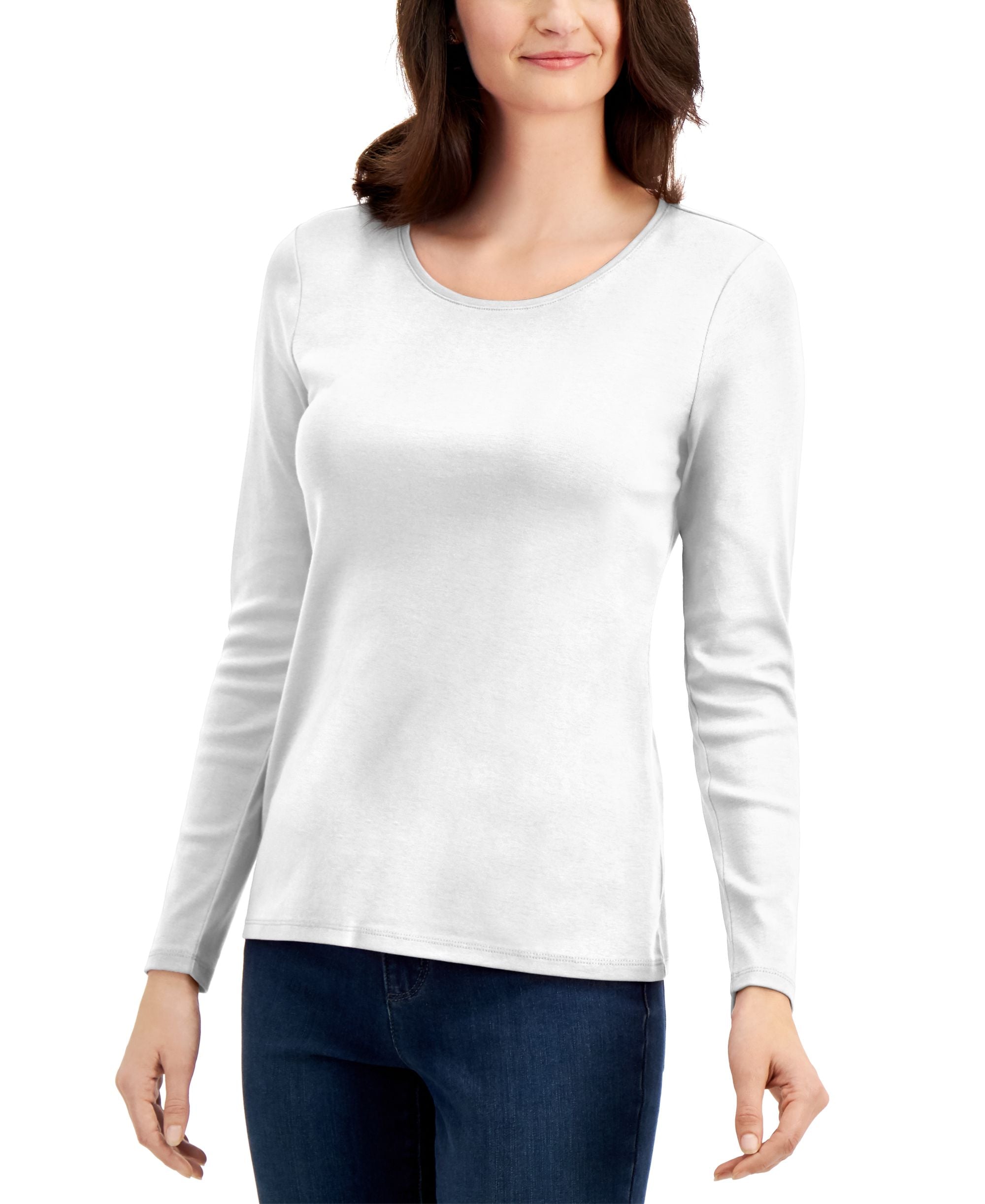 Charter Club Petite Solid Long Sleeve Crewneck Top