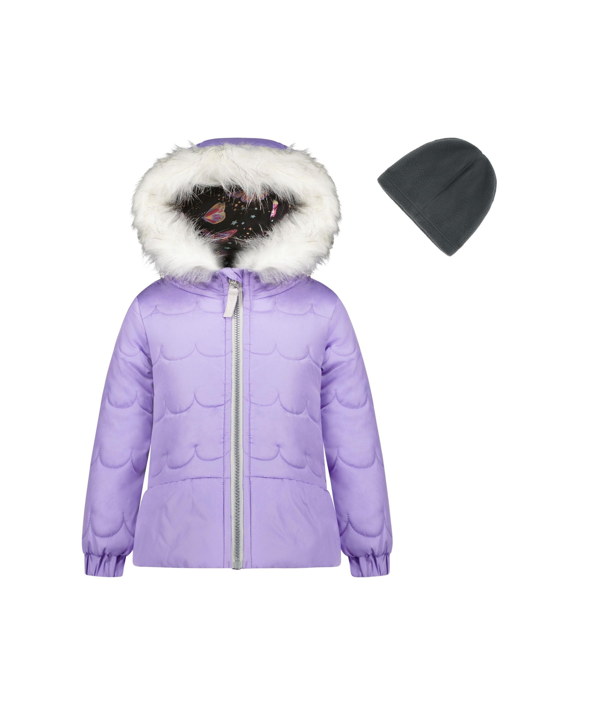 Weathertamer Toddler Girls Bubble Coat Beanie 2 Piece Set