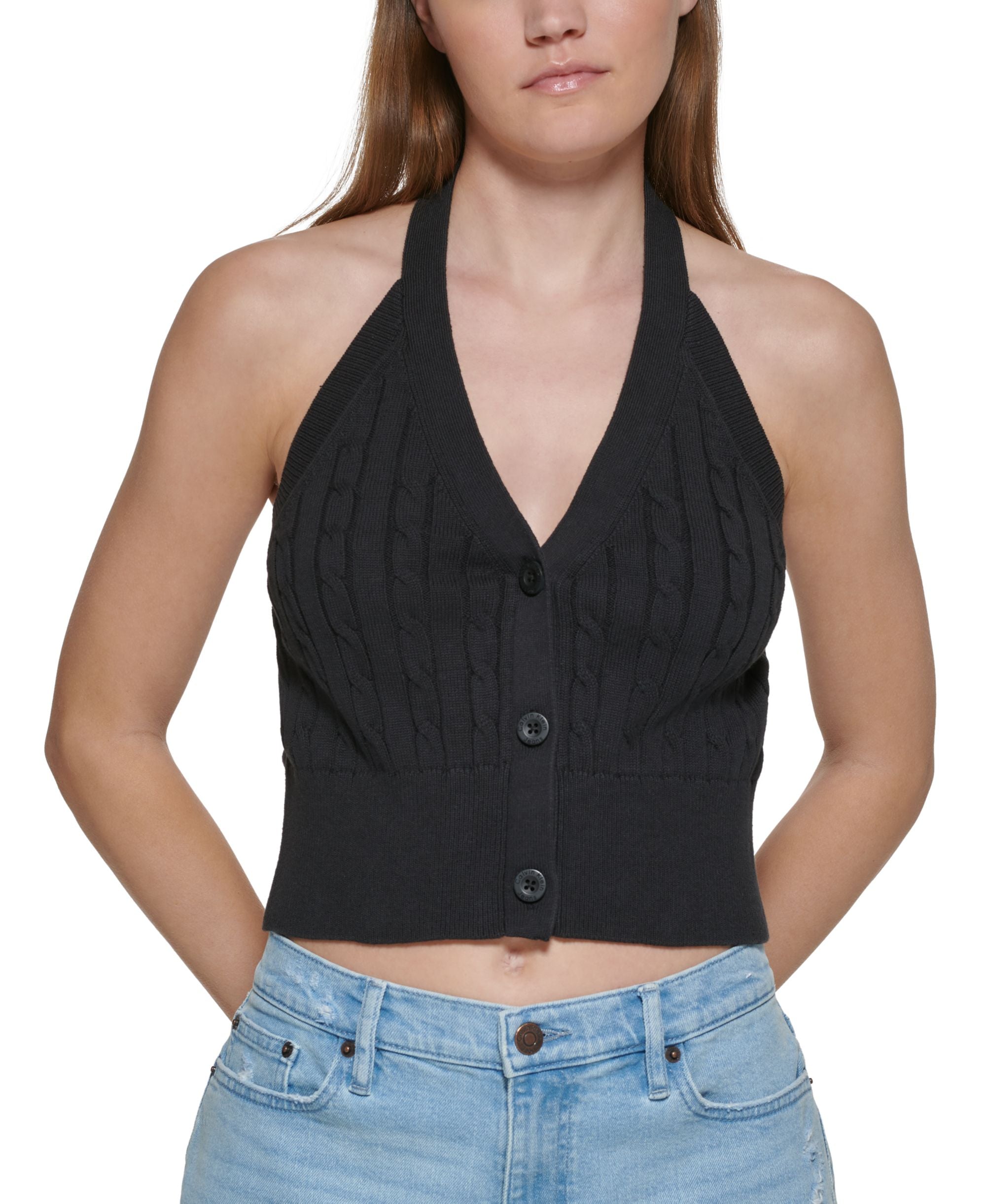 Cable-Knit Cotton Halter Top