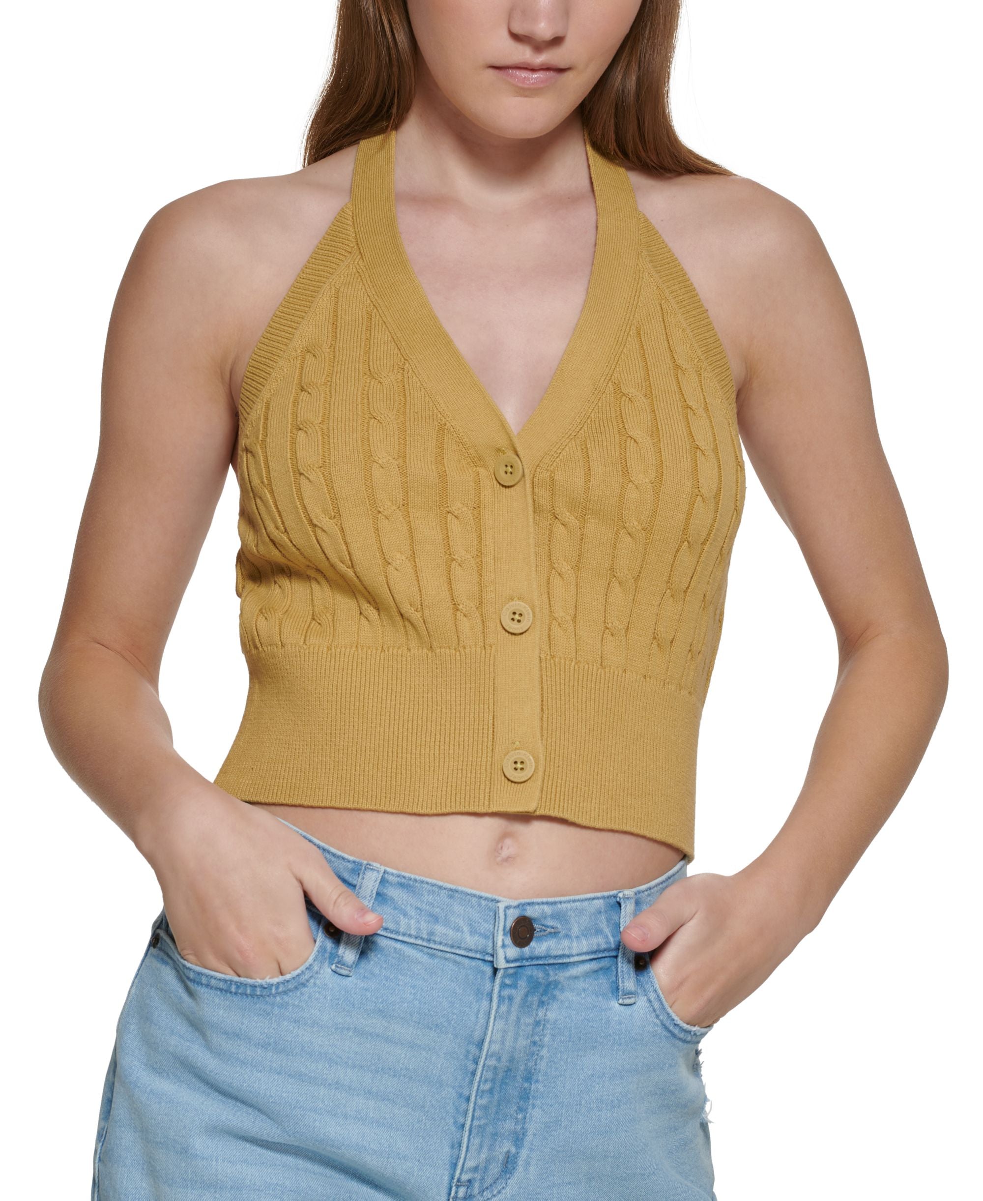 Cable-Knit Cotton Halter Top