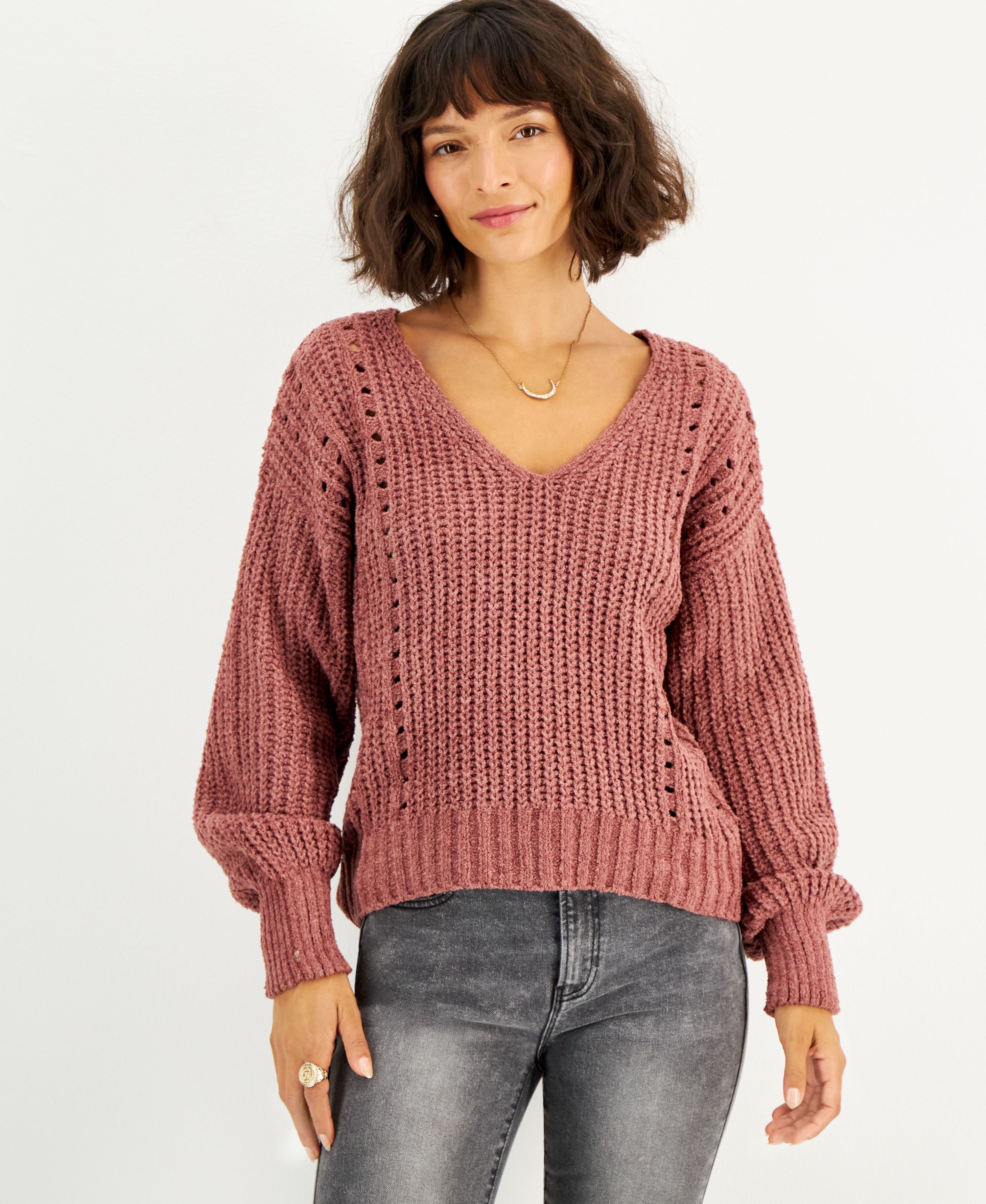 Juniors' Chenille Pointelle Sweater
