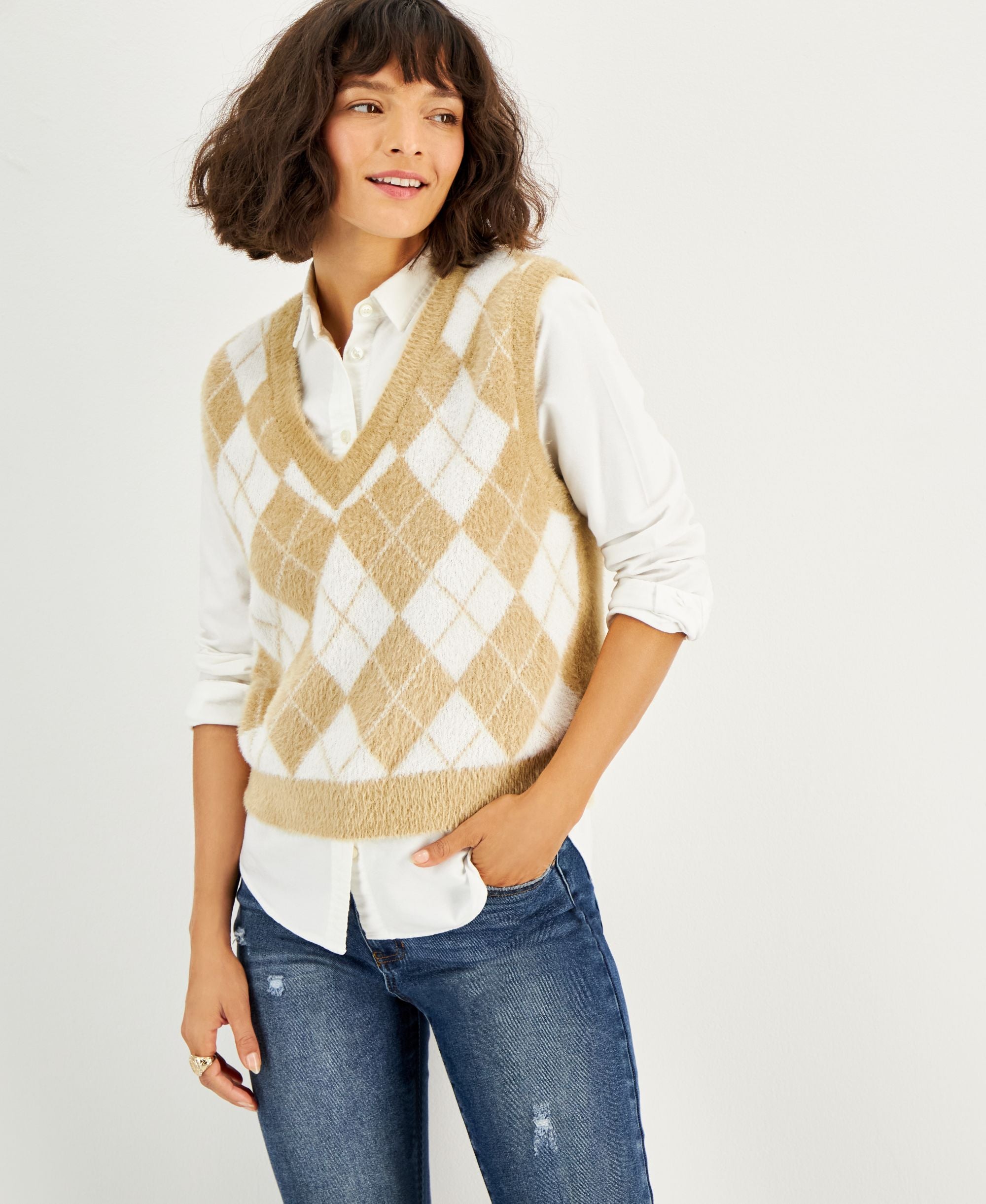 Juniors' Soft Argyle Preppy Sweater Vest