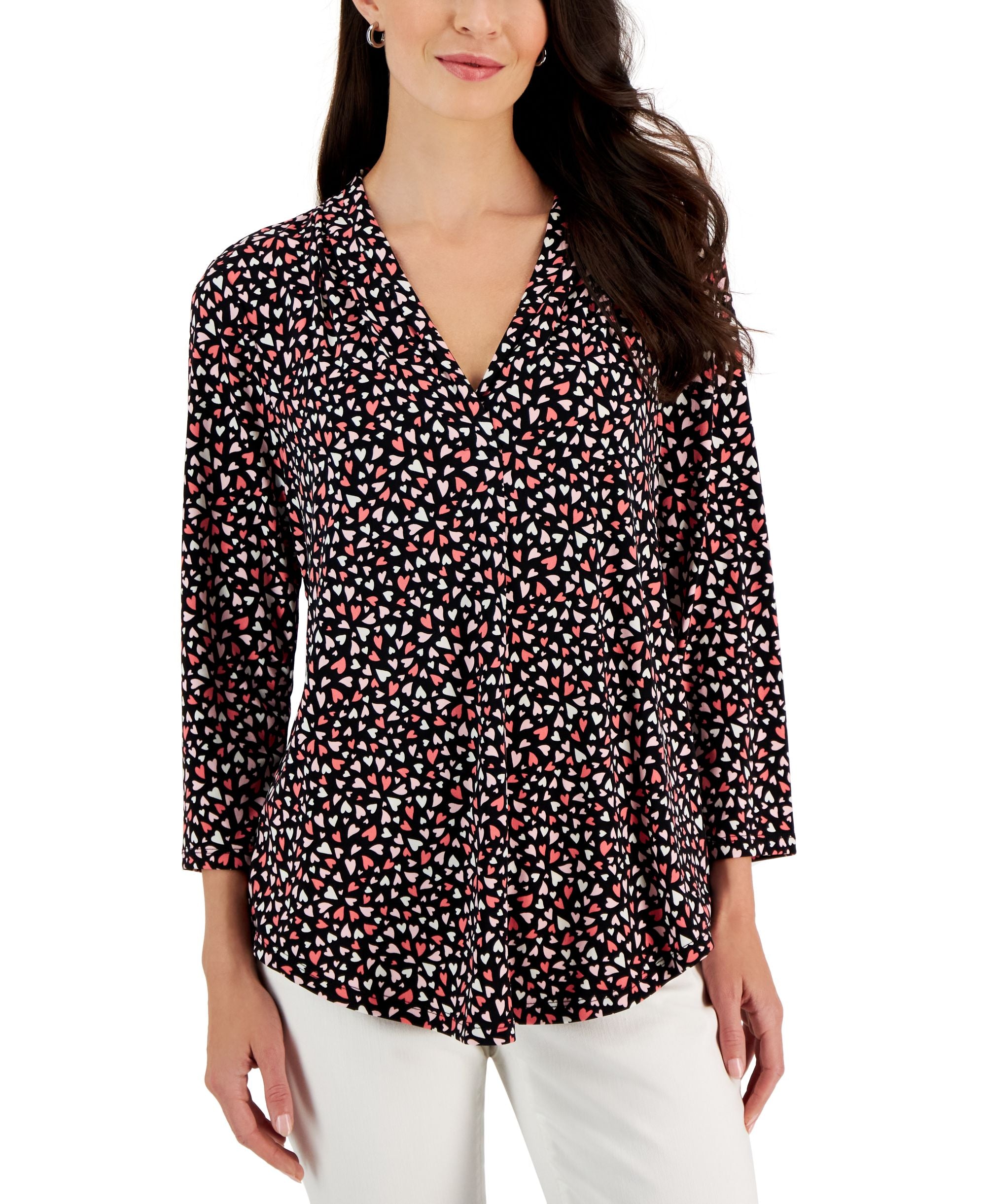 Charter Club Womens Heart V Neck Pleated Top