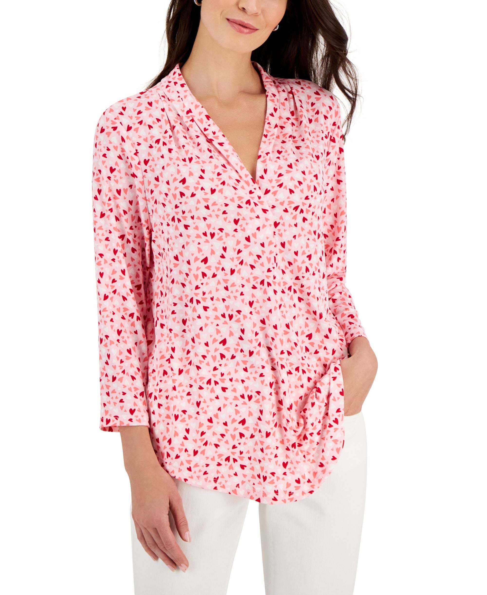 Charter Club Womens Heart V Neck Pleated Top