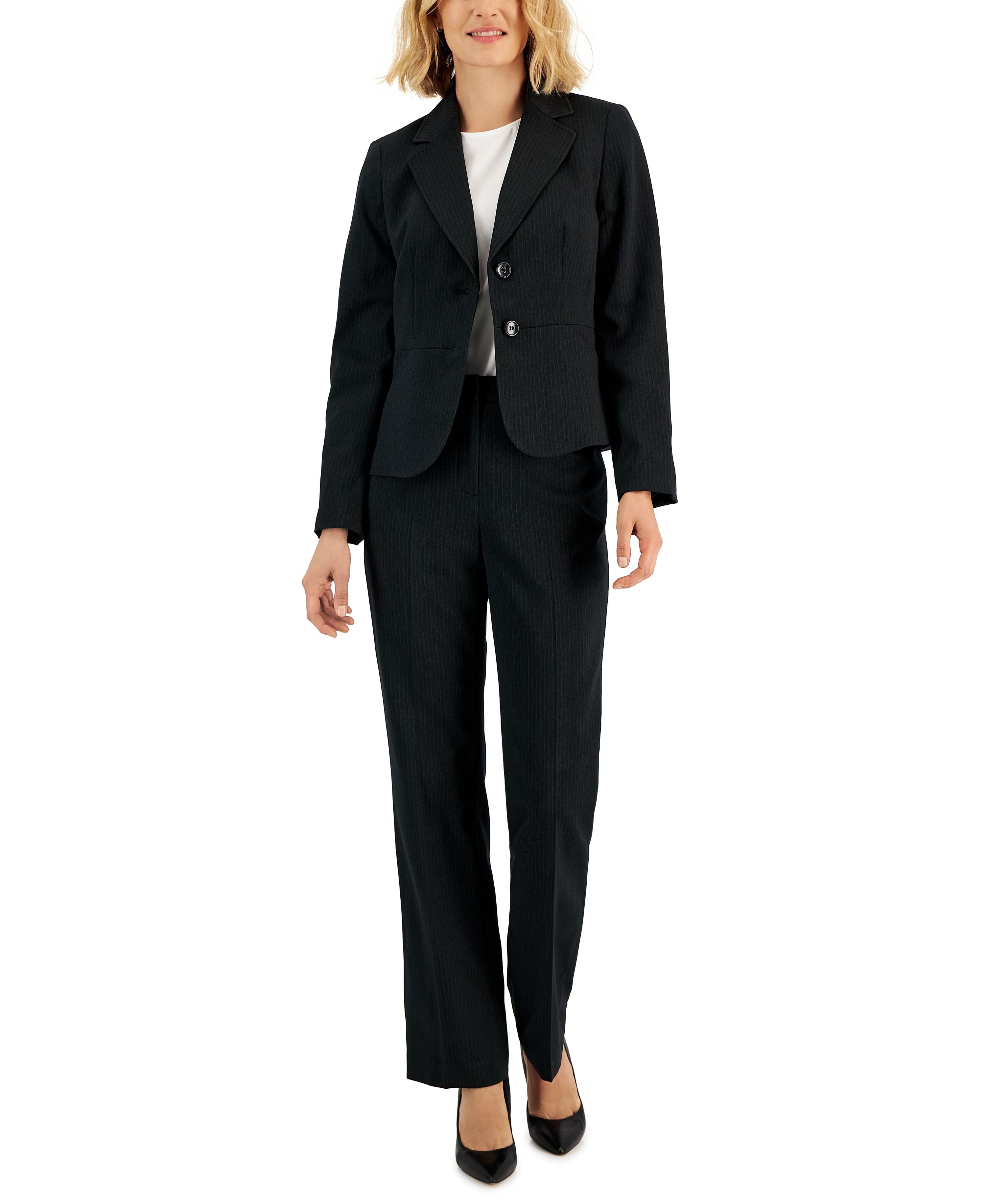 Women's Two-Button Pinstriped Pantsuit, Regular & Petite
