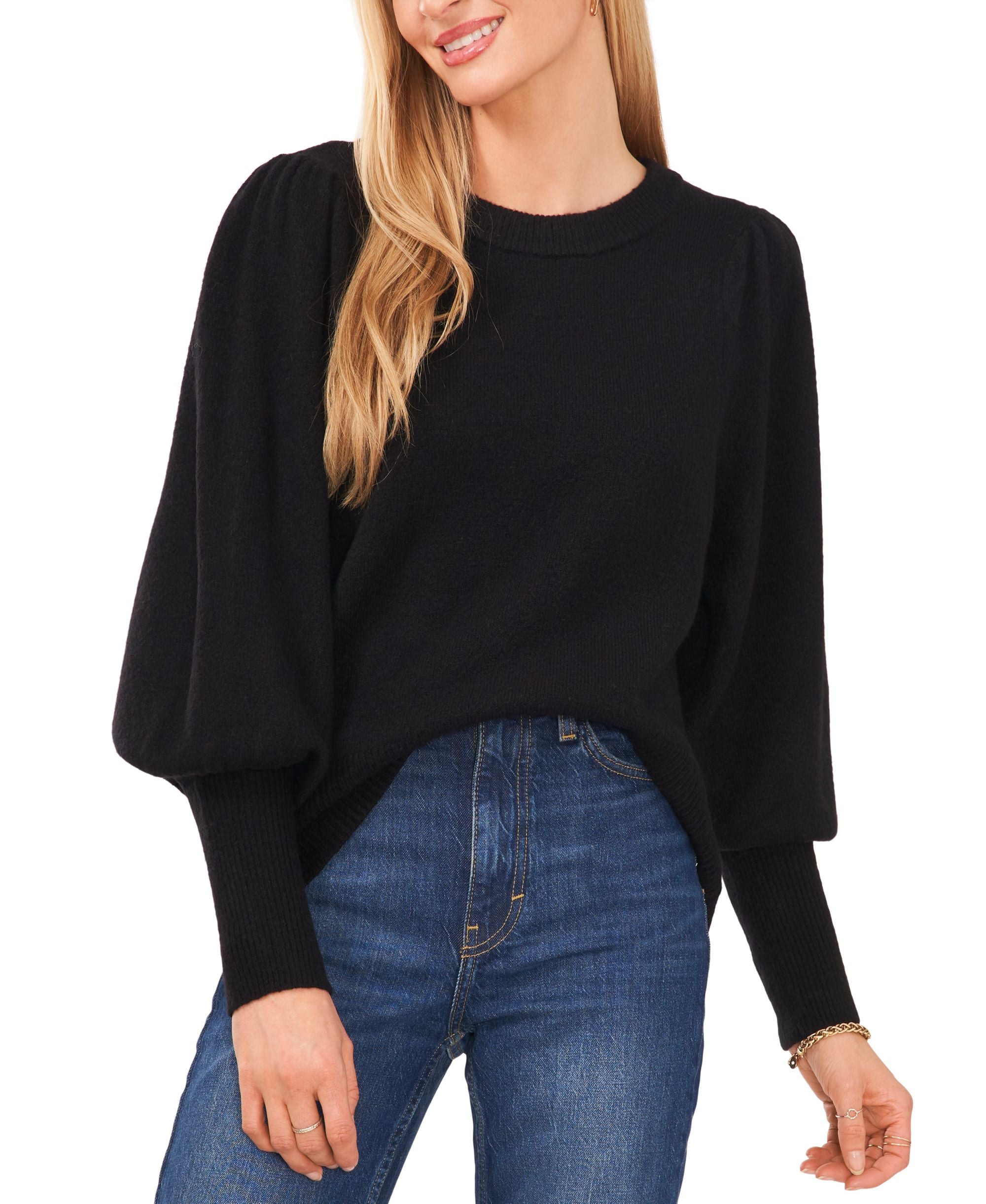 Sam Jess Womens Crewneck Puffed Sleeve Sweater