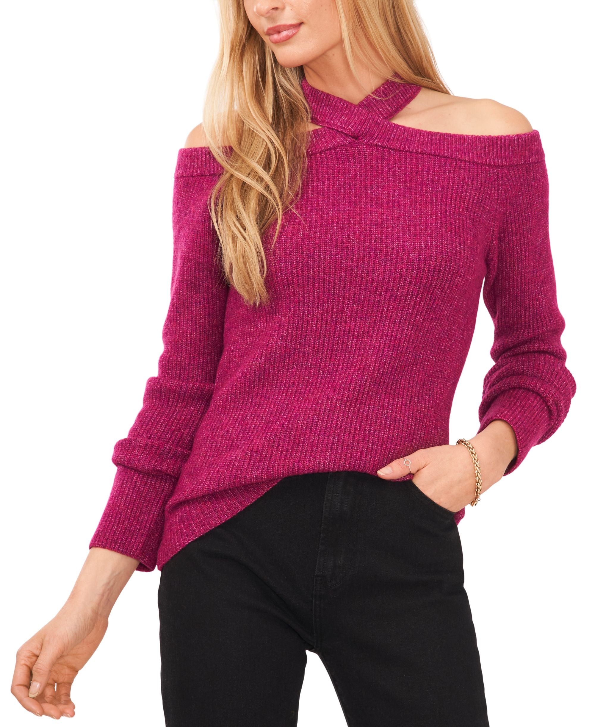Sam Jess Womens Long Sleeve Cold Shoulder Sweater