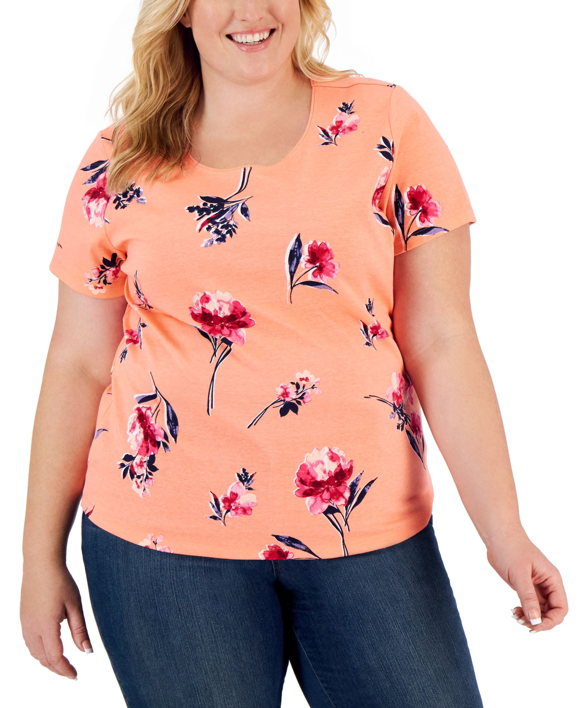 Karen Scott Plus Size Short Sleeve Printed Top