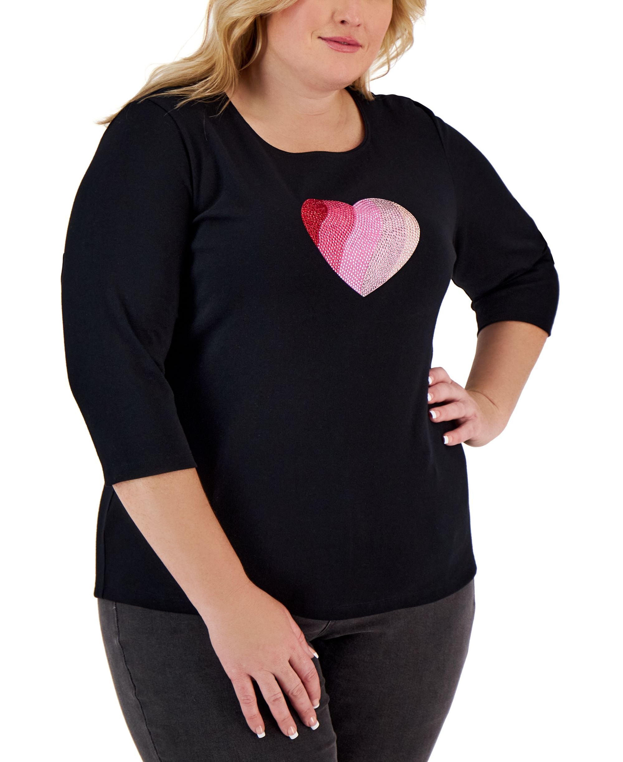 Plus Size Rhinestone Heart Top