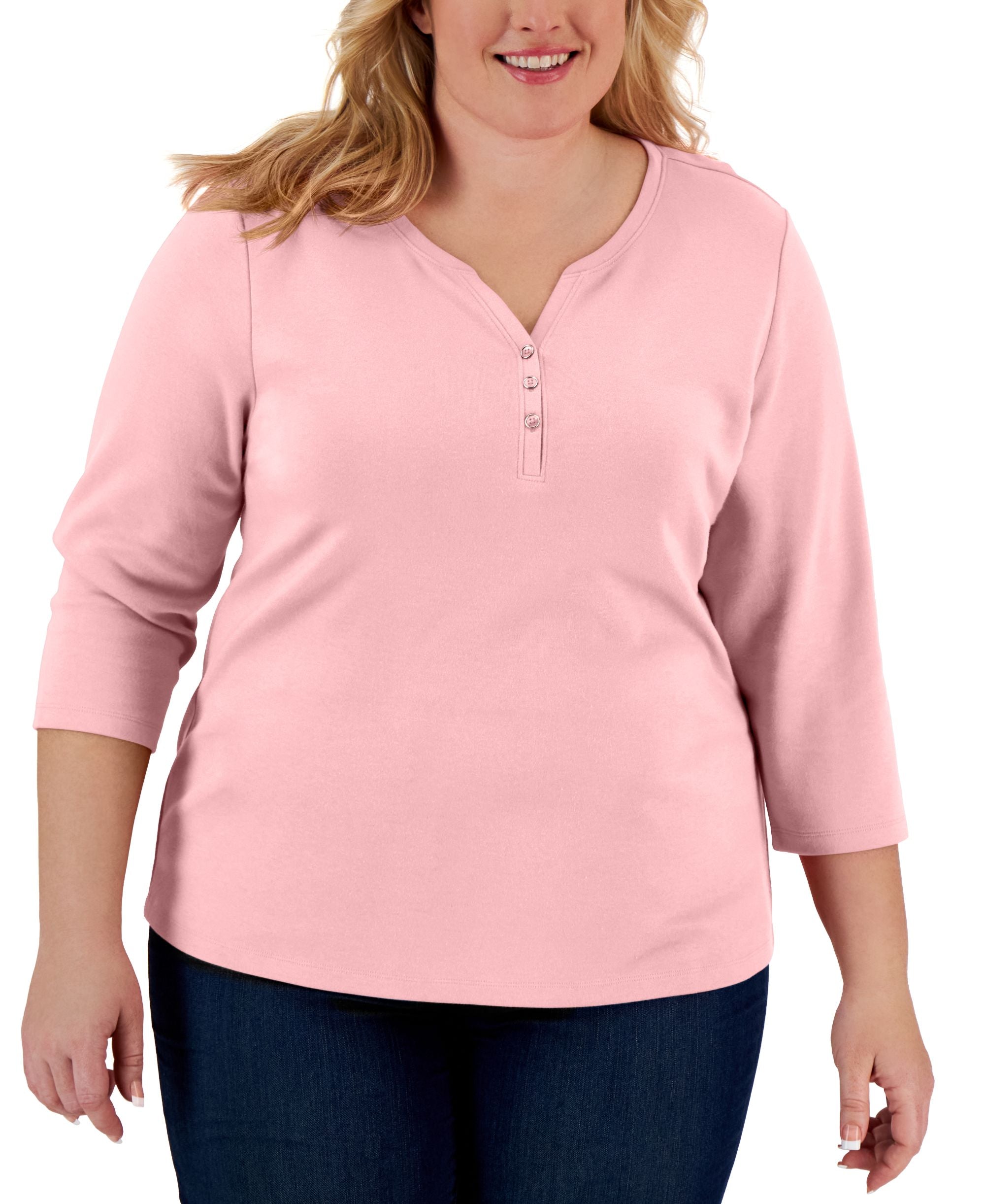 Plus Size 3/4-Sleeve Henley Top