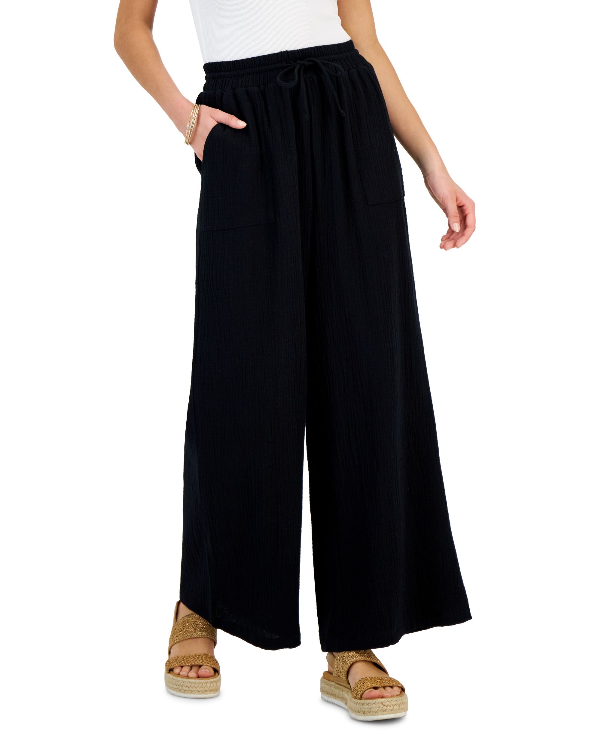 Women's Cotton Gauze Wide-Leg Pants