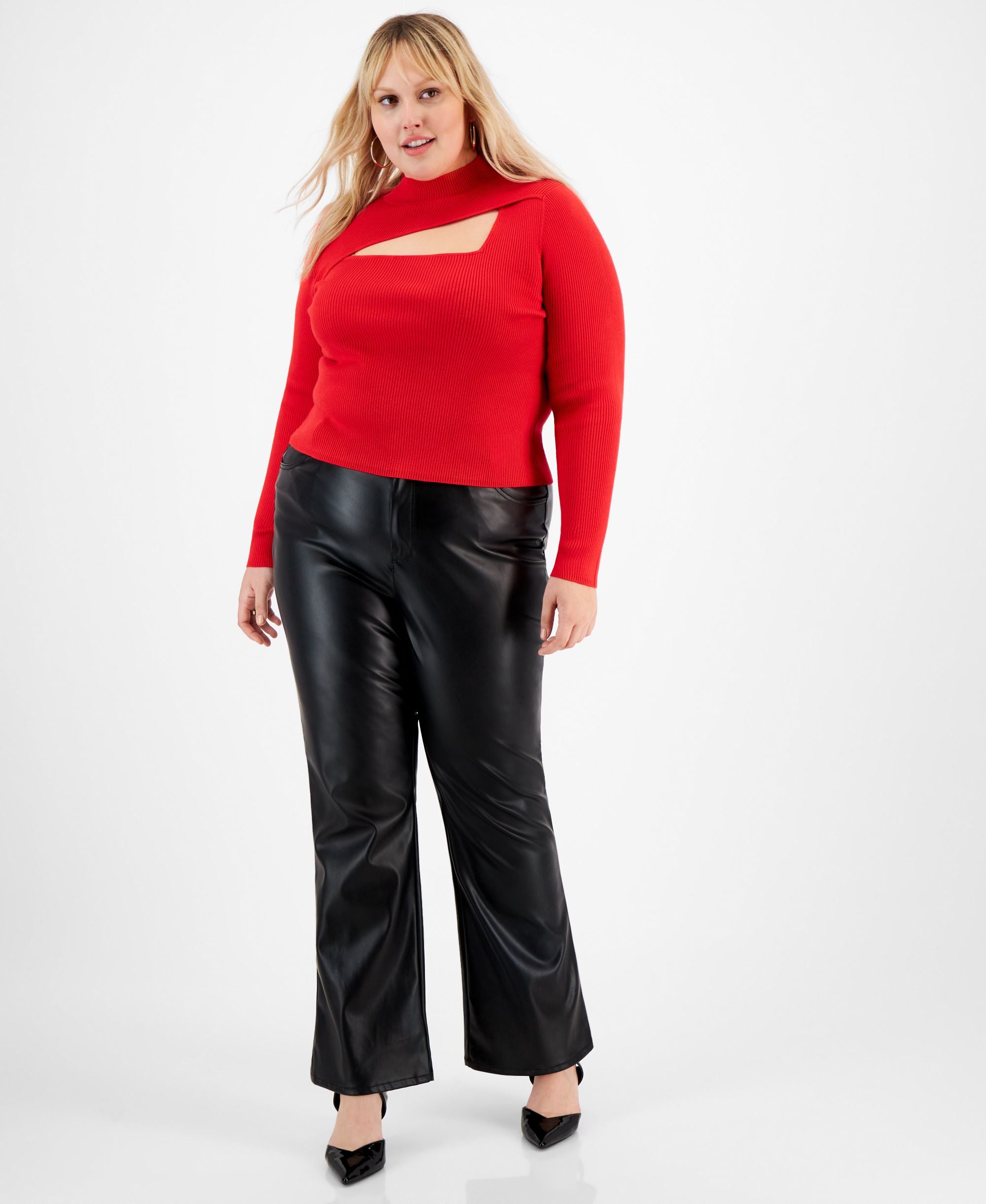 Bar III Plus Size Cutout Long Sleeve Sweater