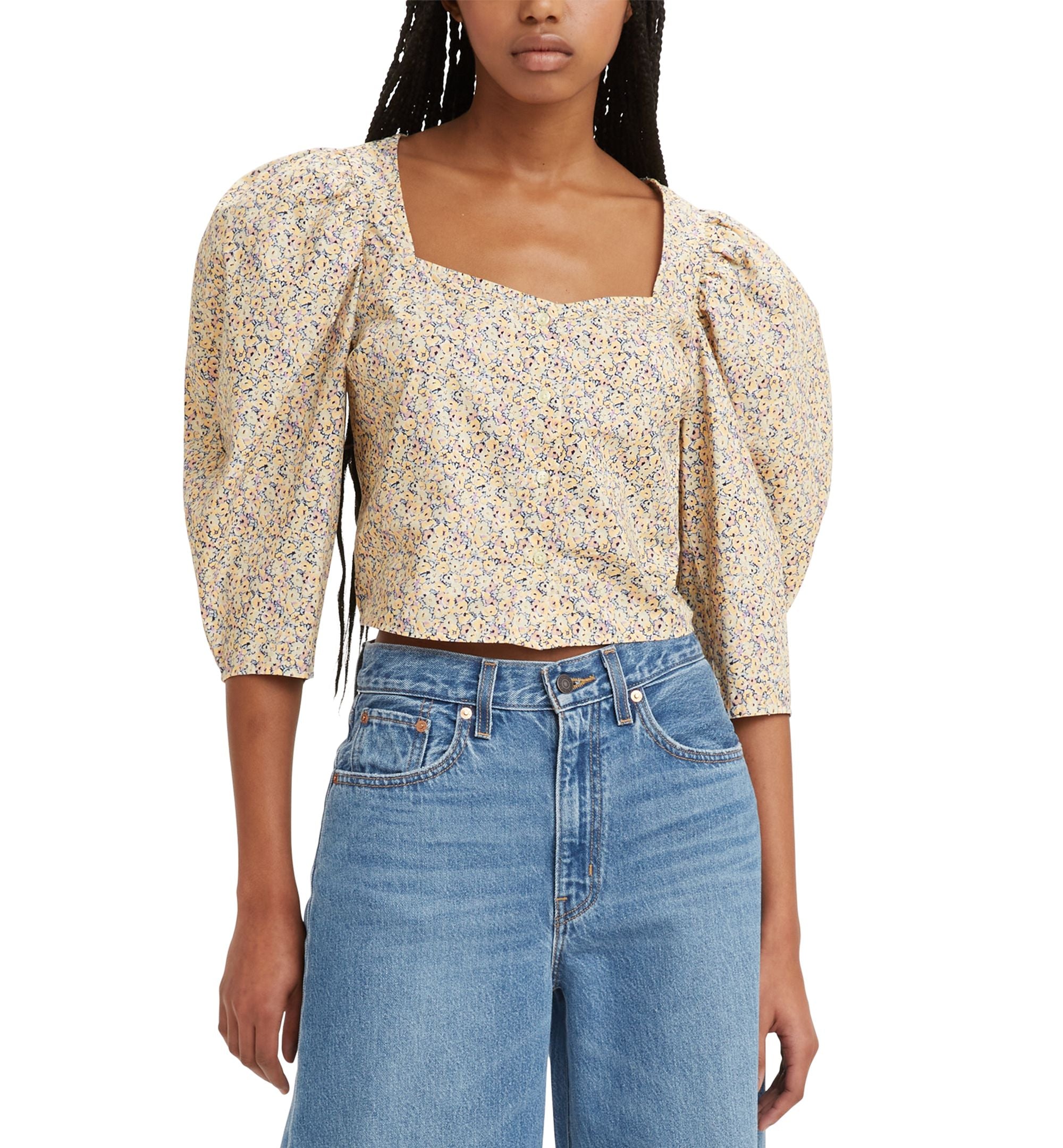 Women's Ellora Puff-Sleeve V-Neck Cropped Blouse
