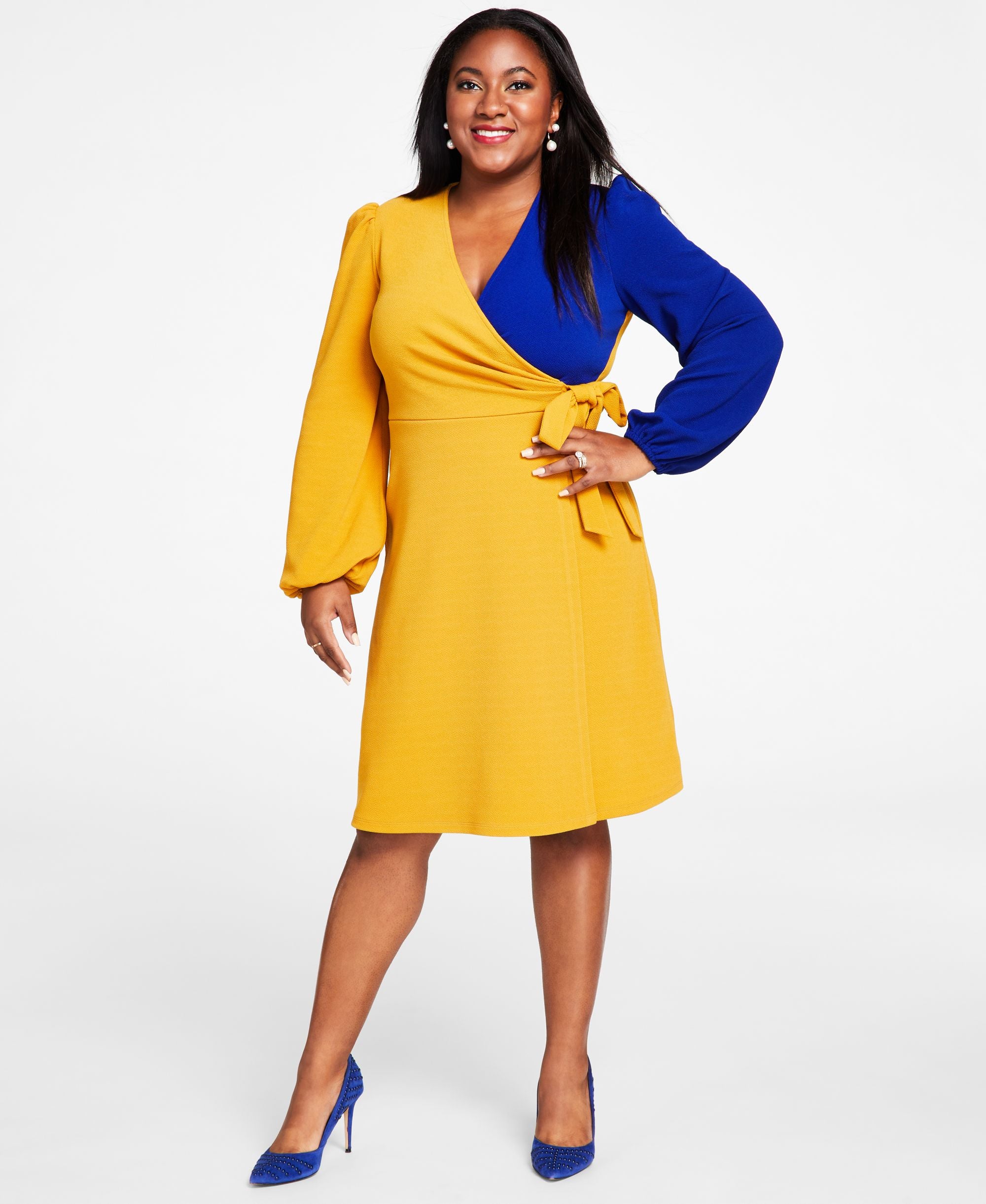 Colorblocked Surplice Side-Tie Dress