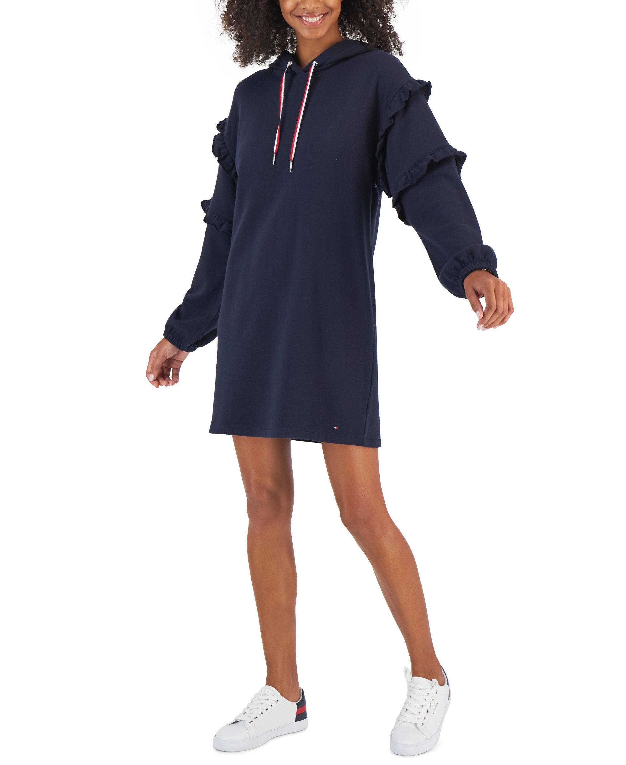 Tommy Hilfiger Womens Ruffle Sleeve Sweatshirt Dress