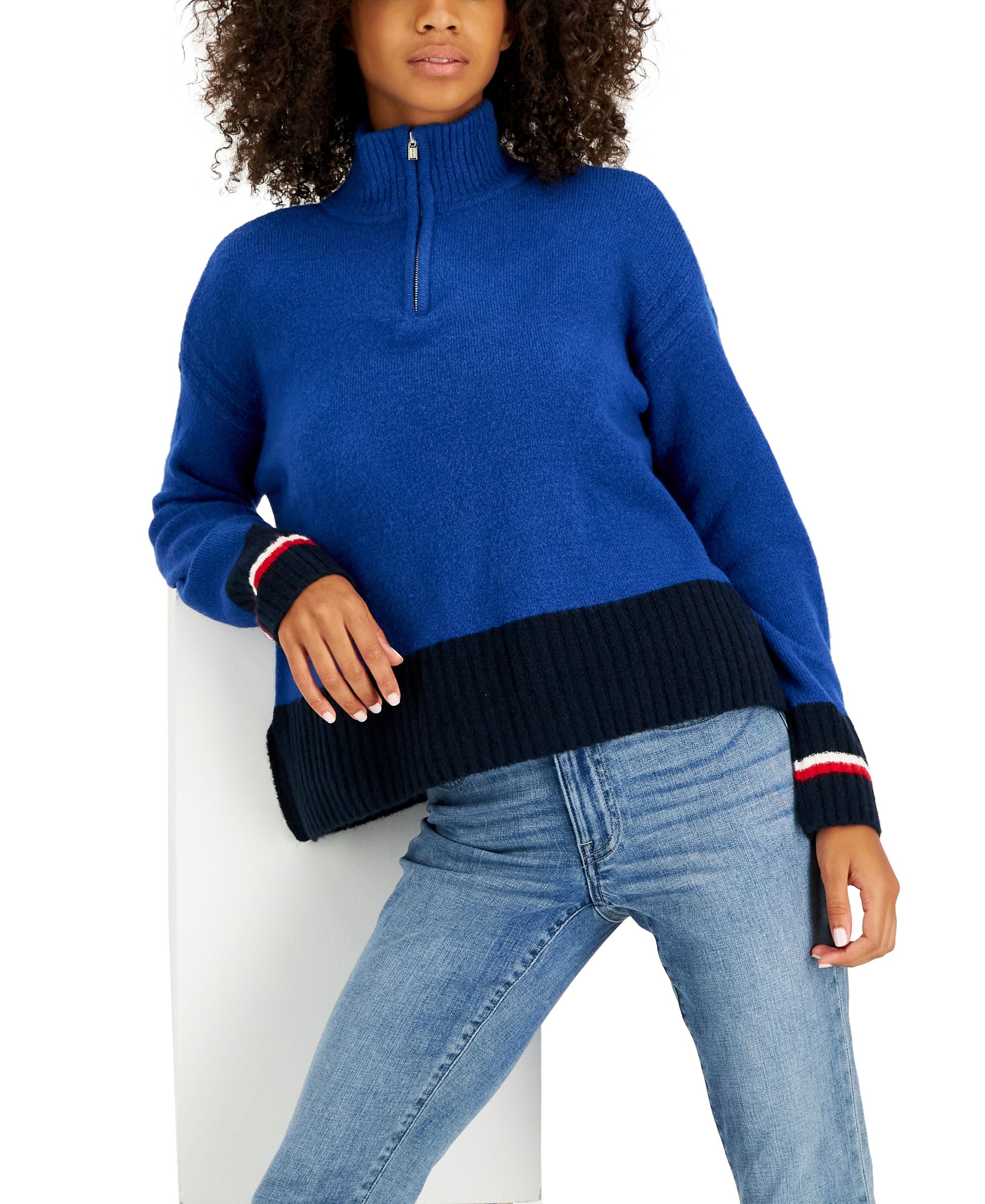 Tommy Hilfiger Womens Colorblocked Half-Zip Sweater