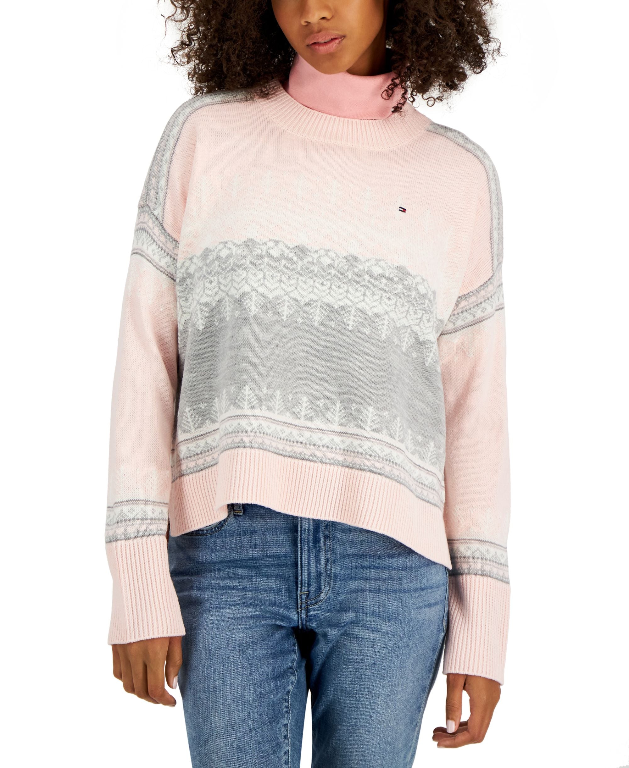 Tommy Hilfiger Womens Colorblocked Nordic Frisle Print Sweater