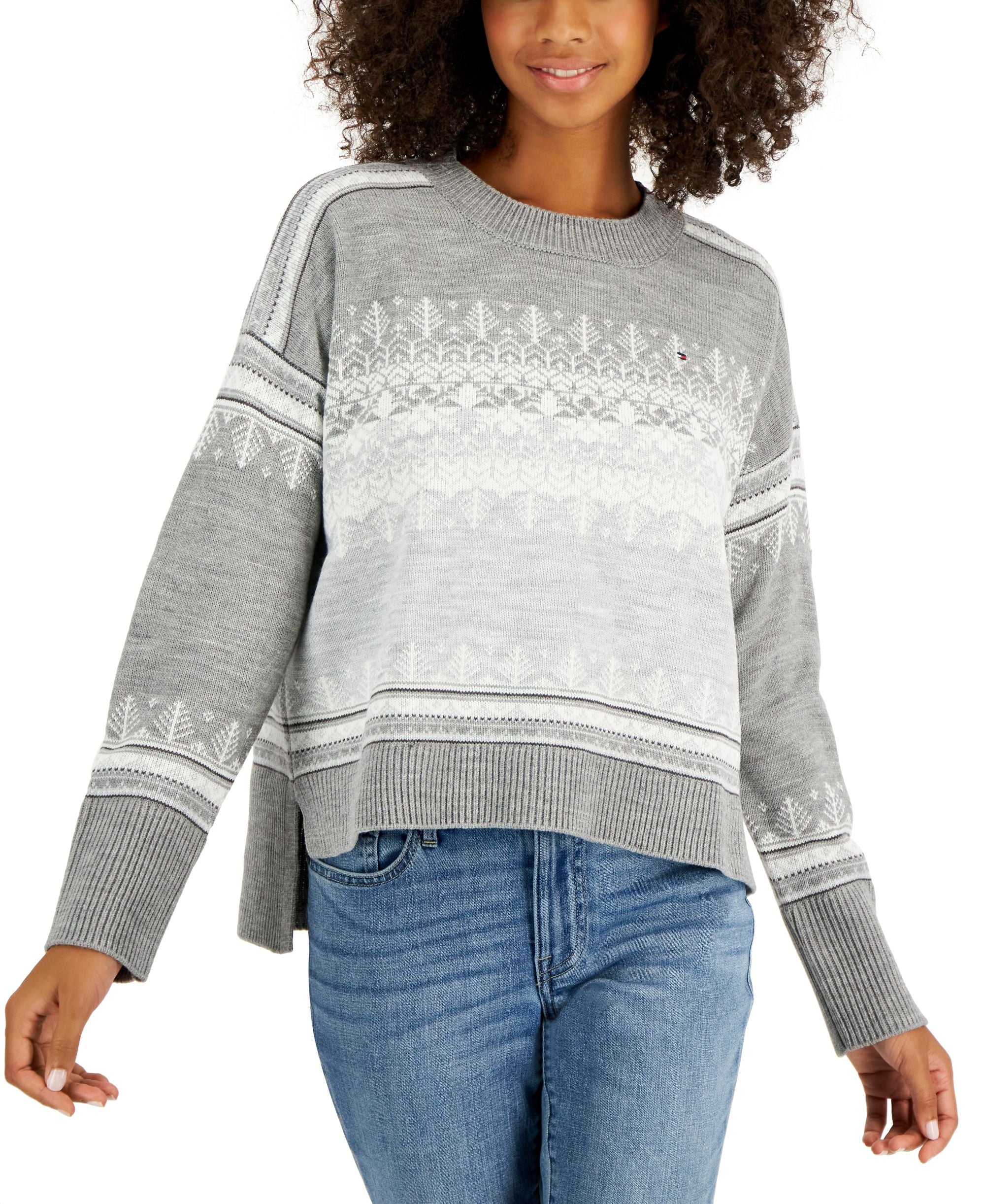 Tommy Hilfiger Womens Colorblocked Nordic Frisle Print Sweater
