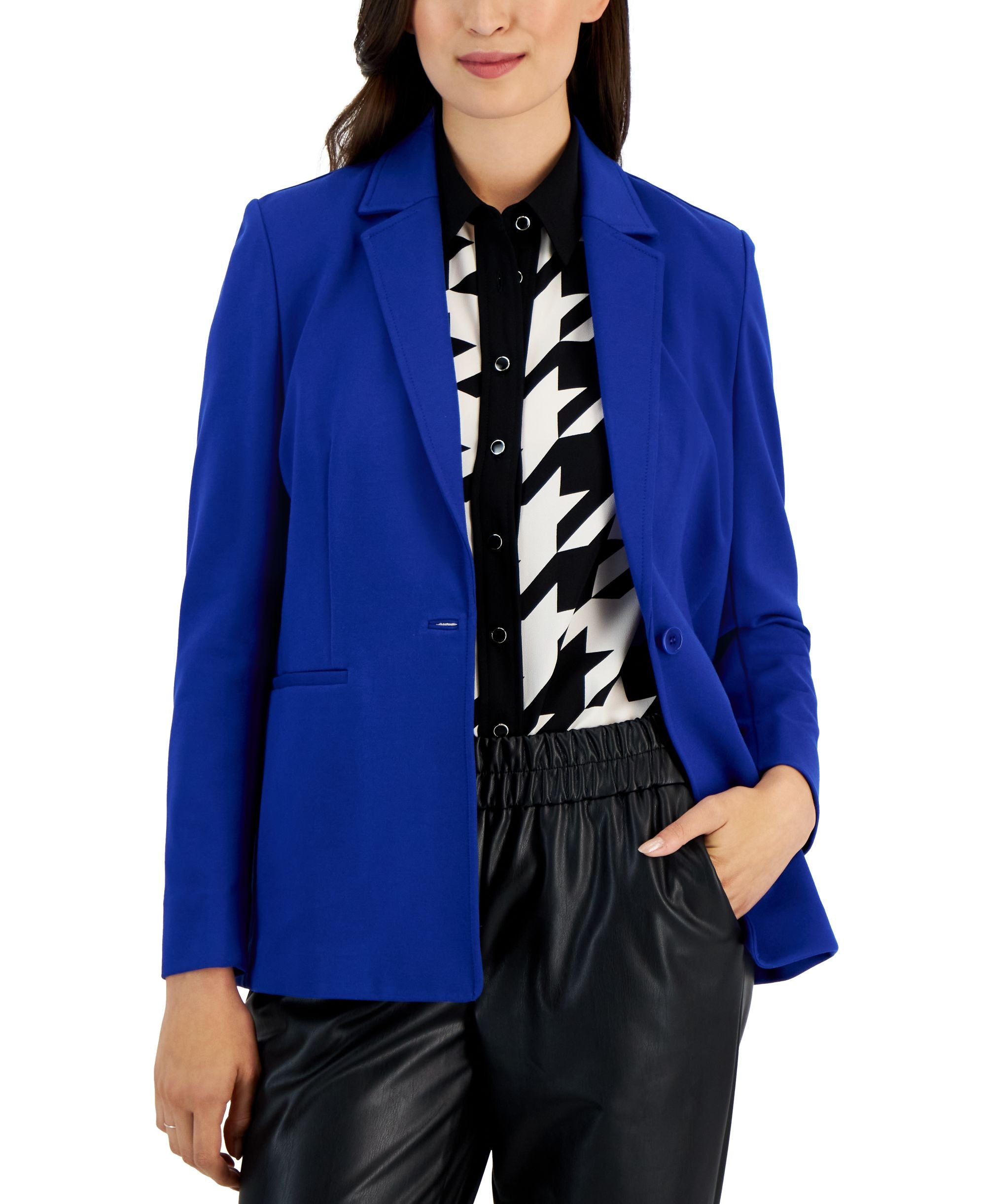 Petite Notched Collar One-Button Blazer