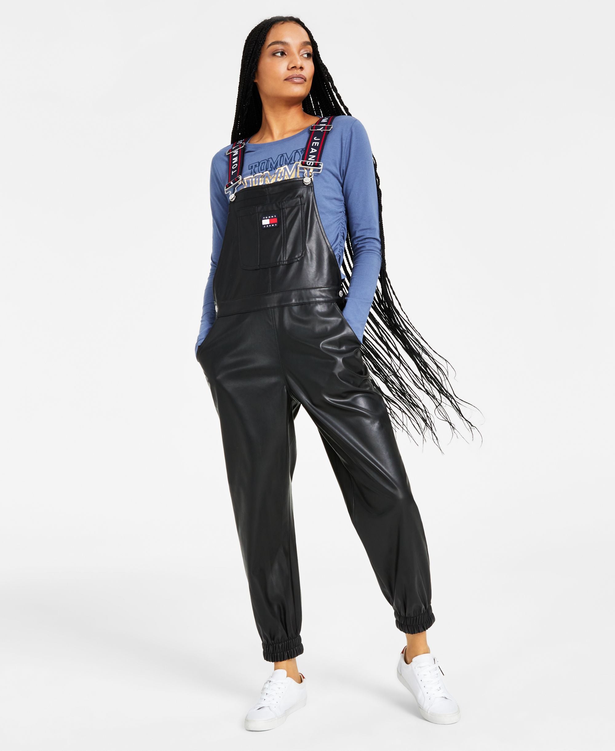 Tommy Jeans Womens Faux Leather Overalls