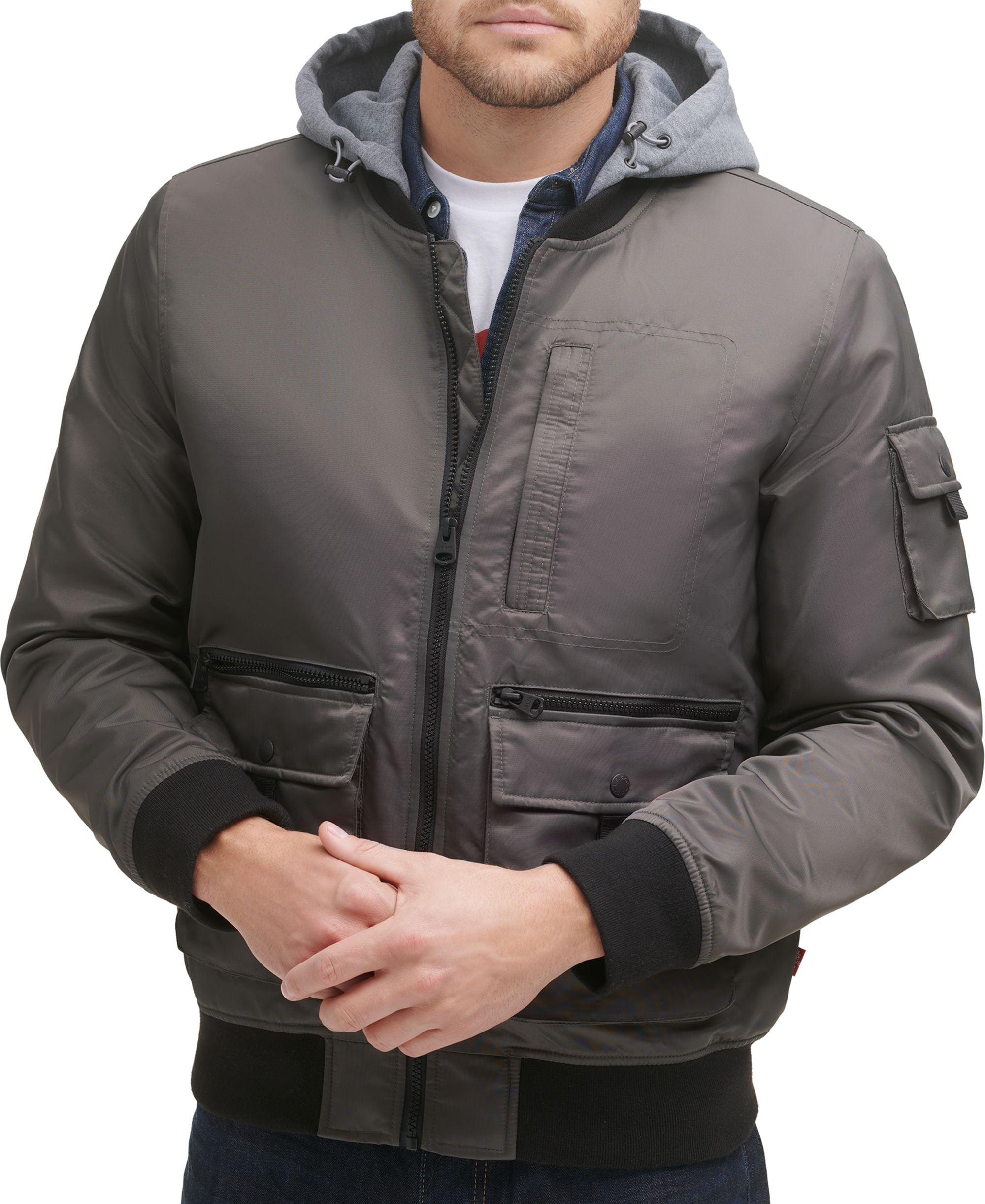 Men's Hooded Utility Soft Rib Knit Bomber Jacket