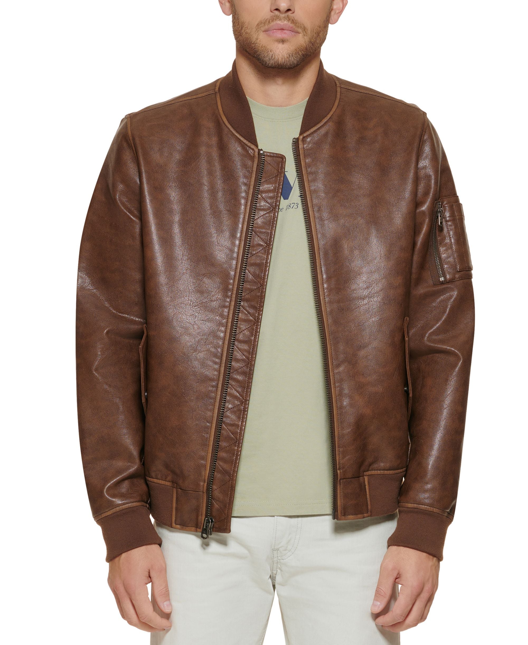 Men's Faux Leather Seasonless Flight Bomber Jacket