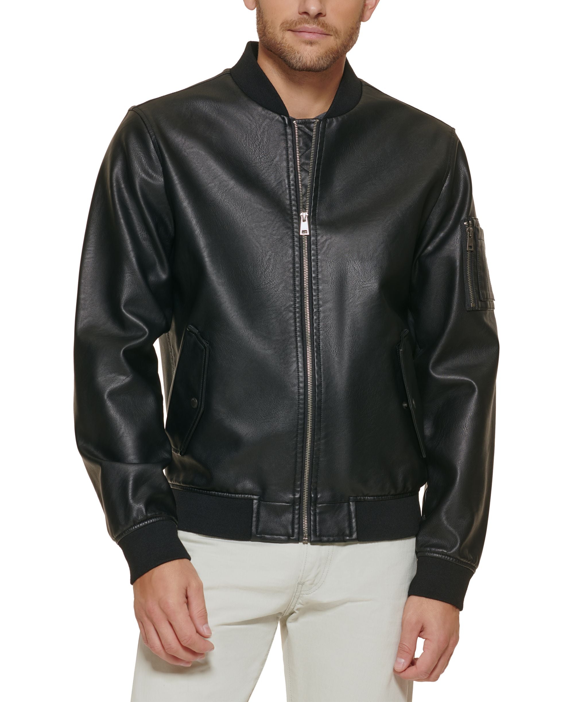 Men's Faux Leather Seasonless Flight Bomber Jacket