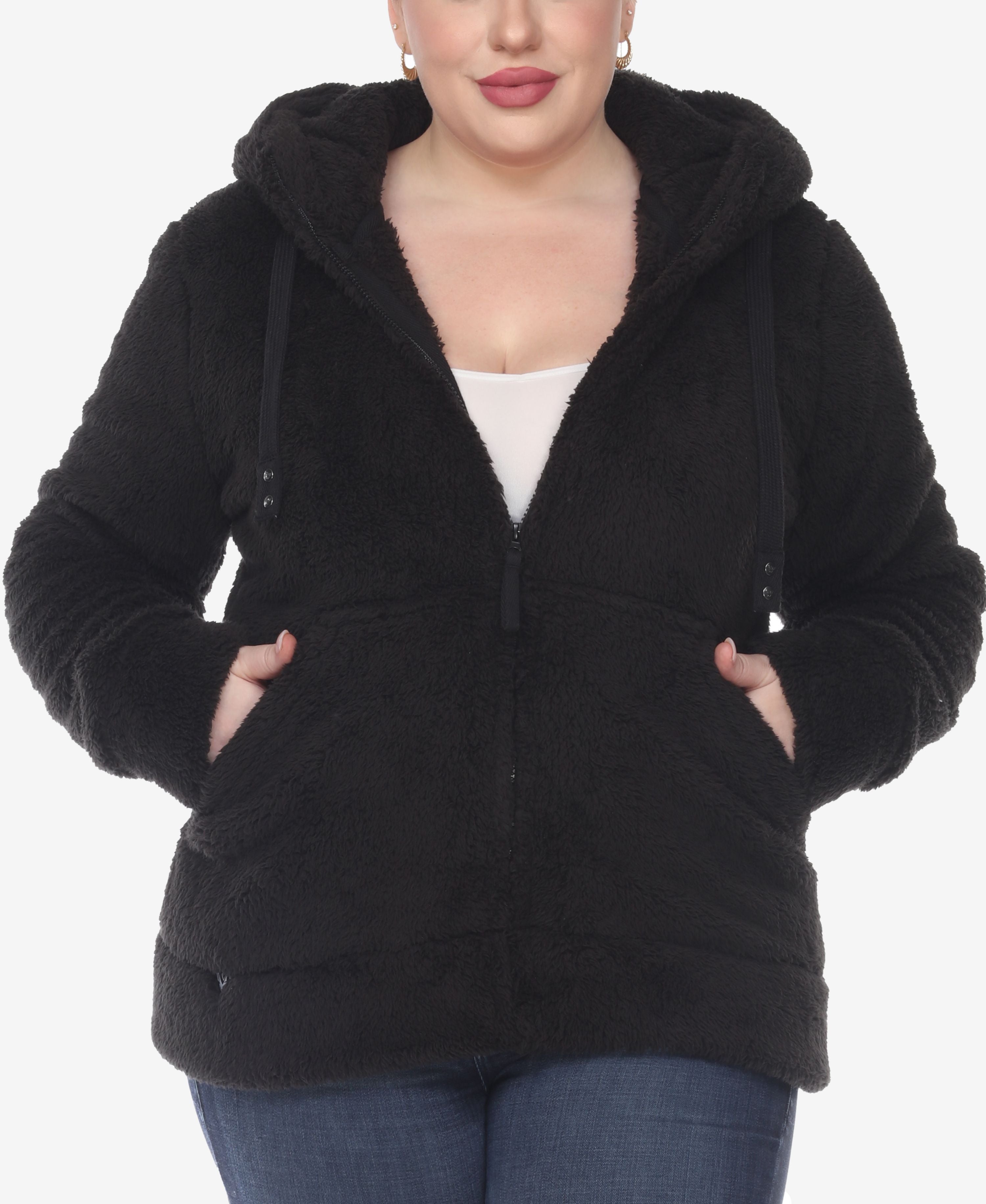 Plus Size Hooded Sherpa Jacket